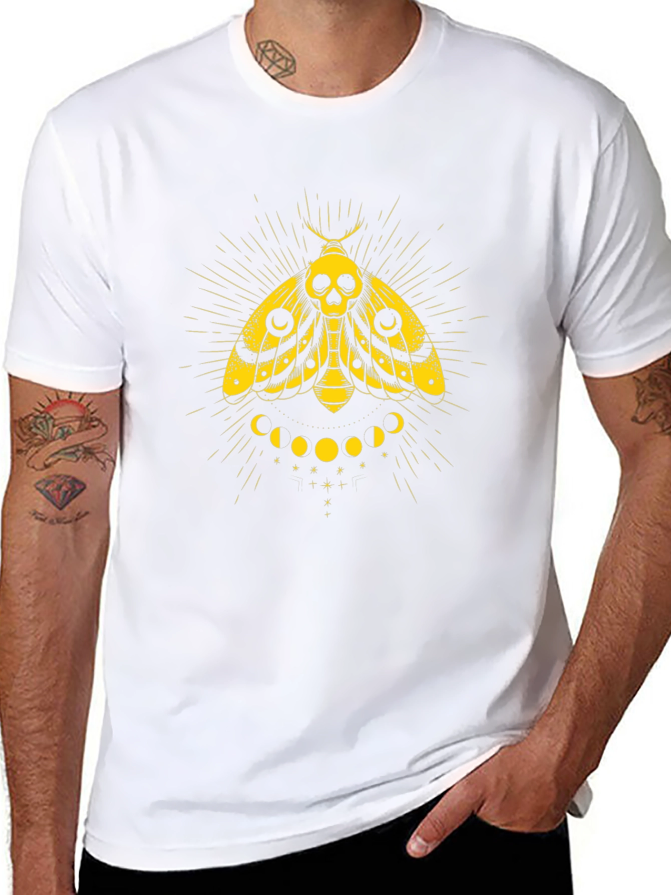 Moth Skull Graphic Tee - Black Cotton T-Shirt