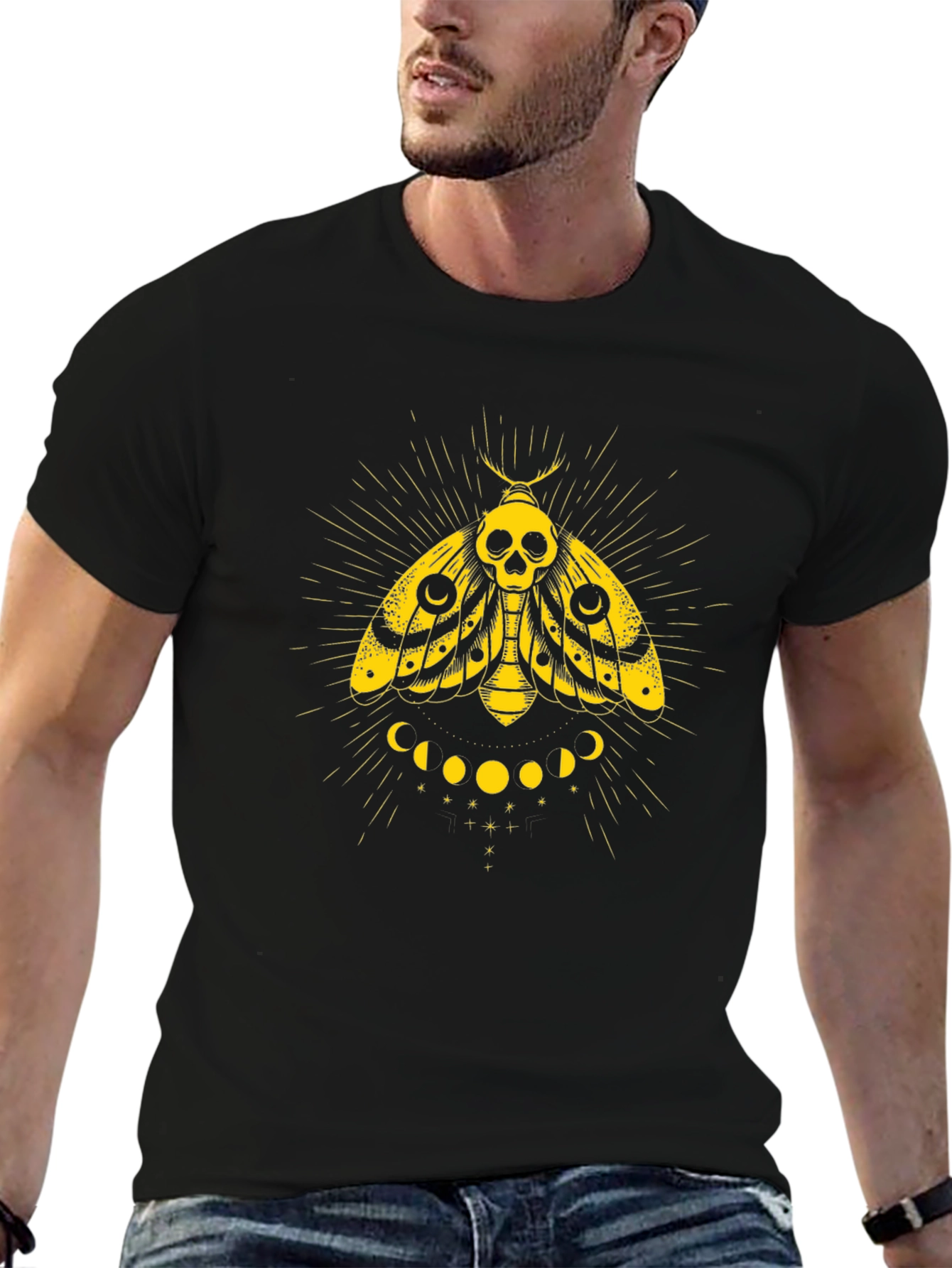 Moth Skull Graphic Tee - Black Cotton T-Shirt