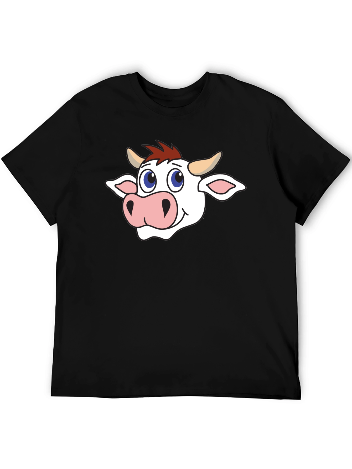 Cow Cartoon Graphic Black T-Shirt