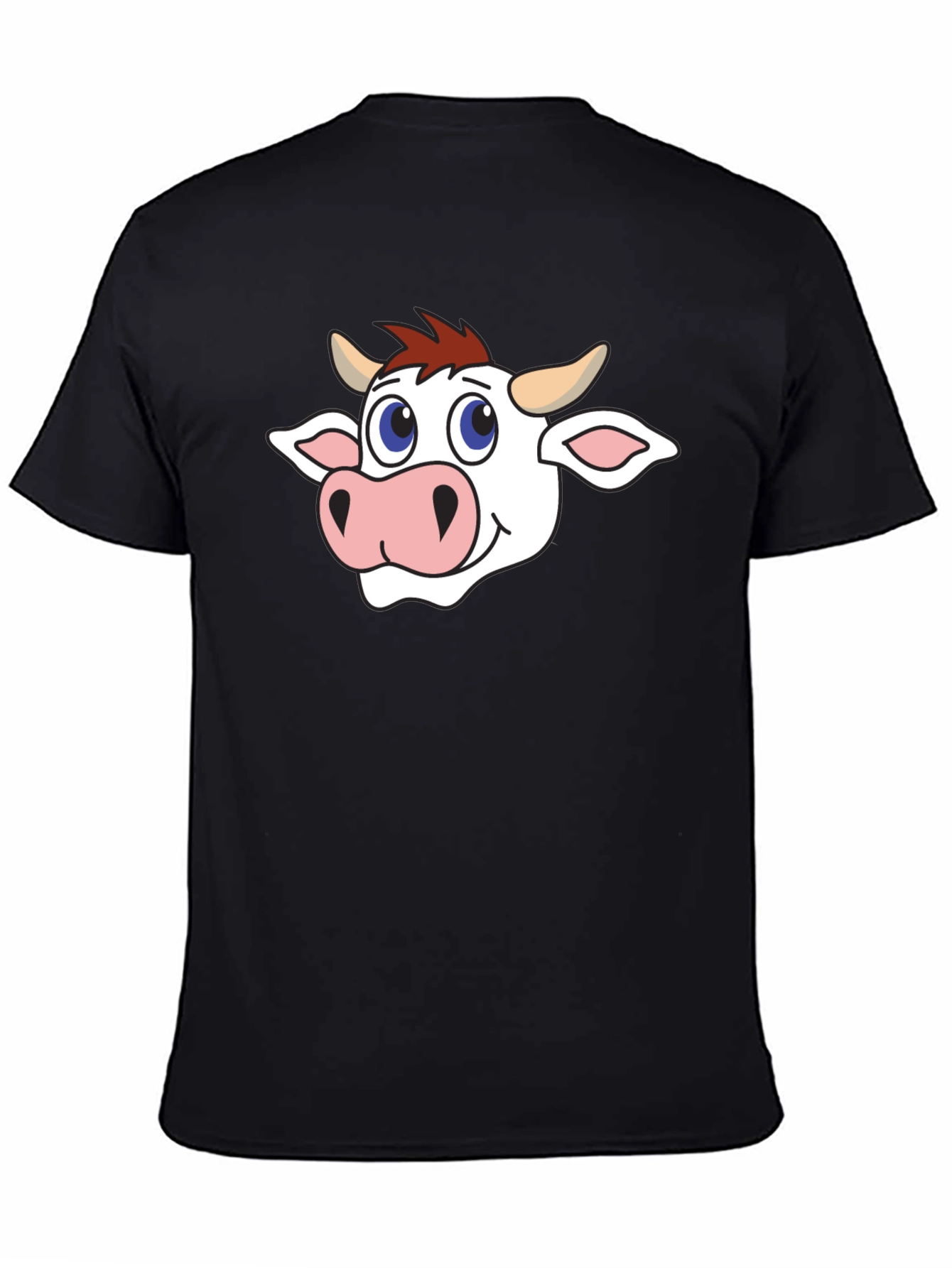 Cow Cartoon Graphic Black T-Shirt
