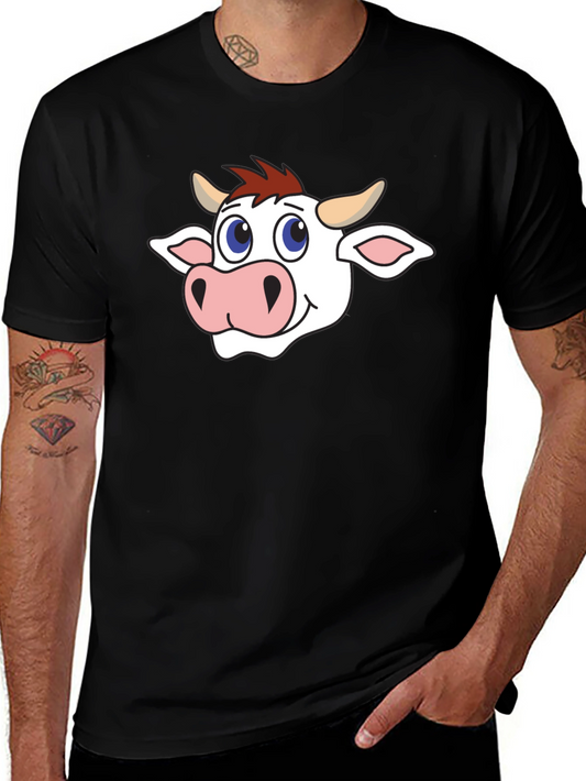 Cow Cartoon Graphic Black T-Shirt
