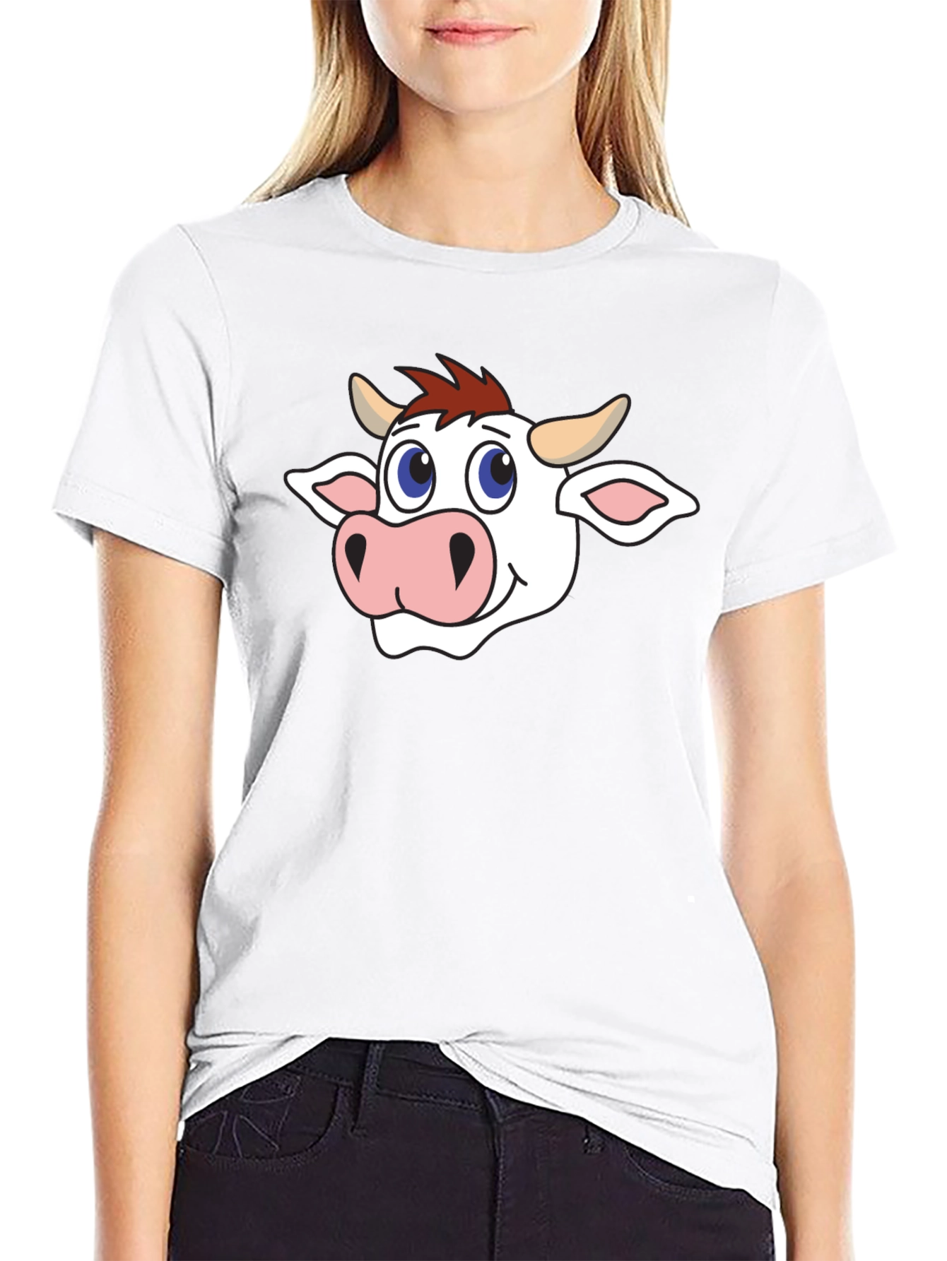 Cow Cartoon Graphic Black T-Shirt