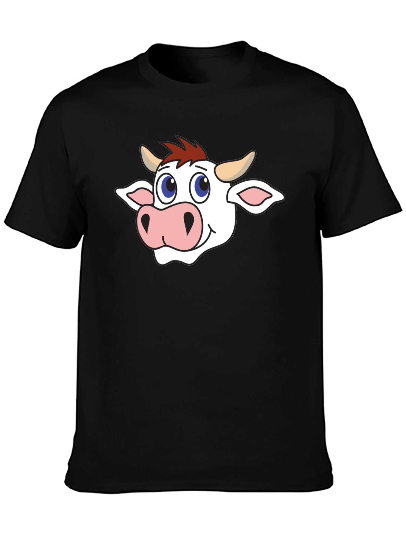 Cow Cartoon Graphic Black T-Shirt
