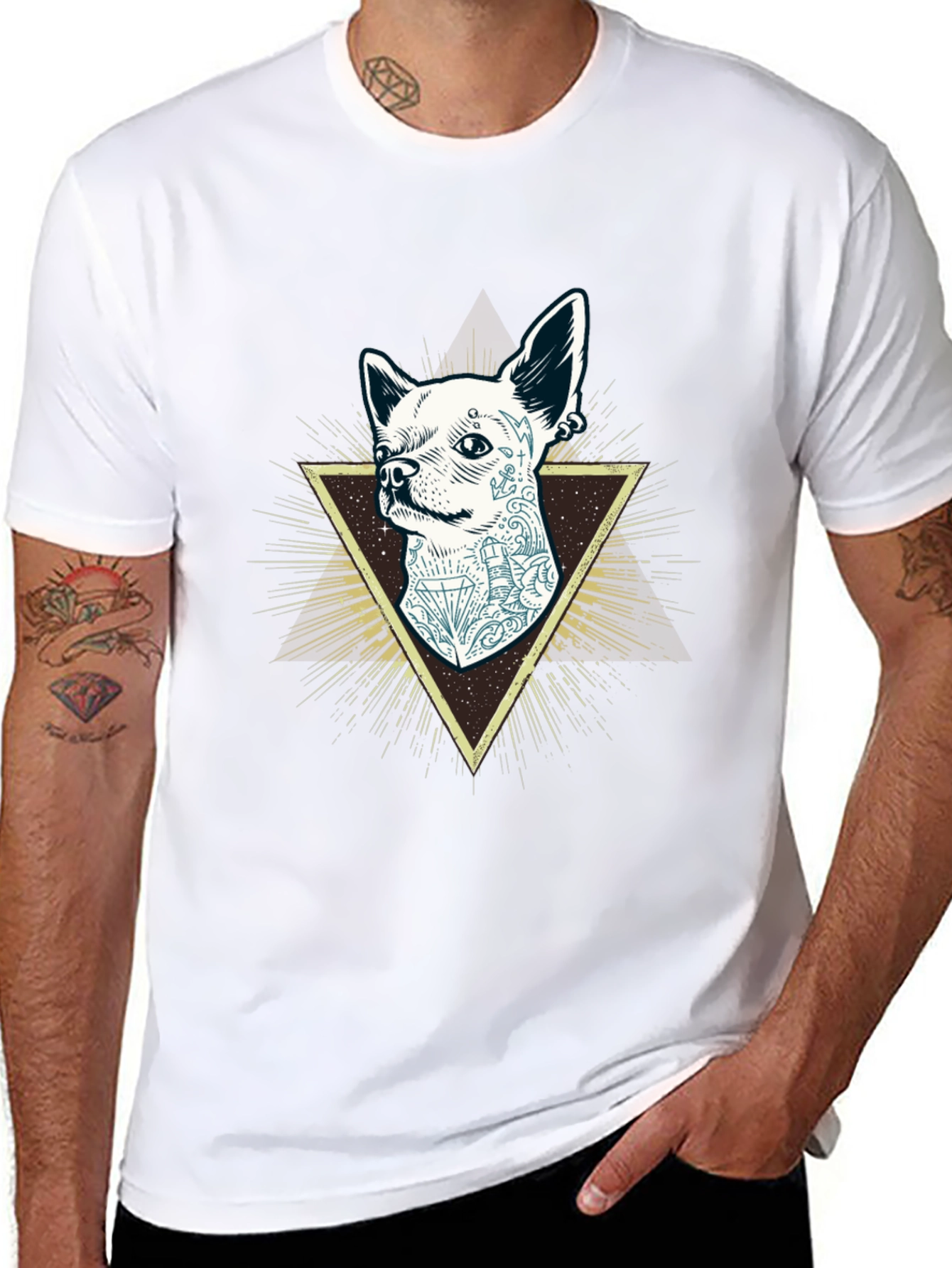 Tattooed Dog Graphic Tee - Mens Black T-Shirt