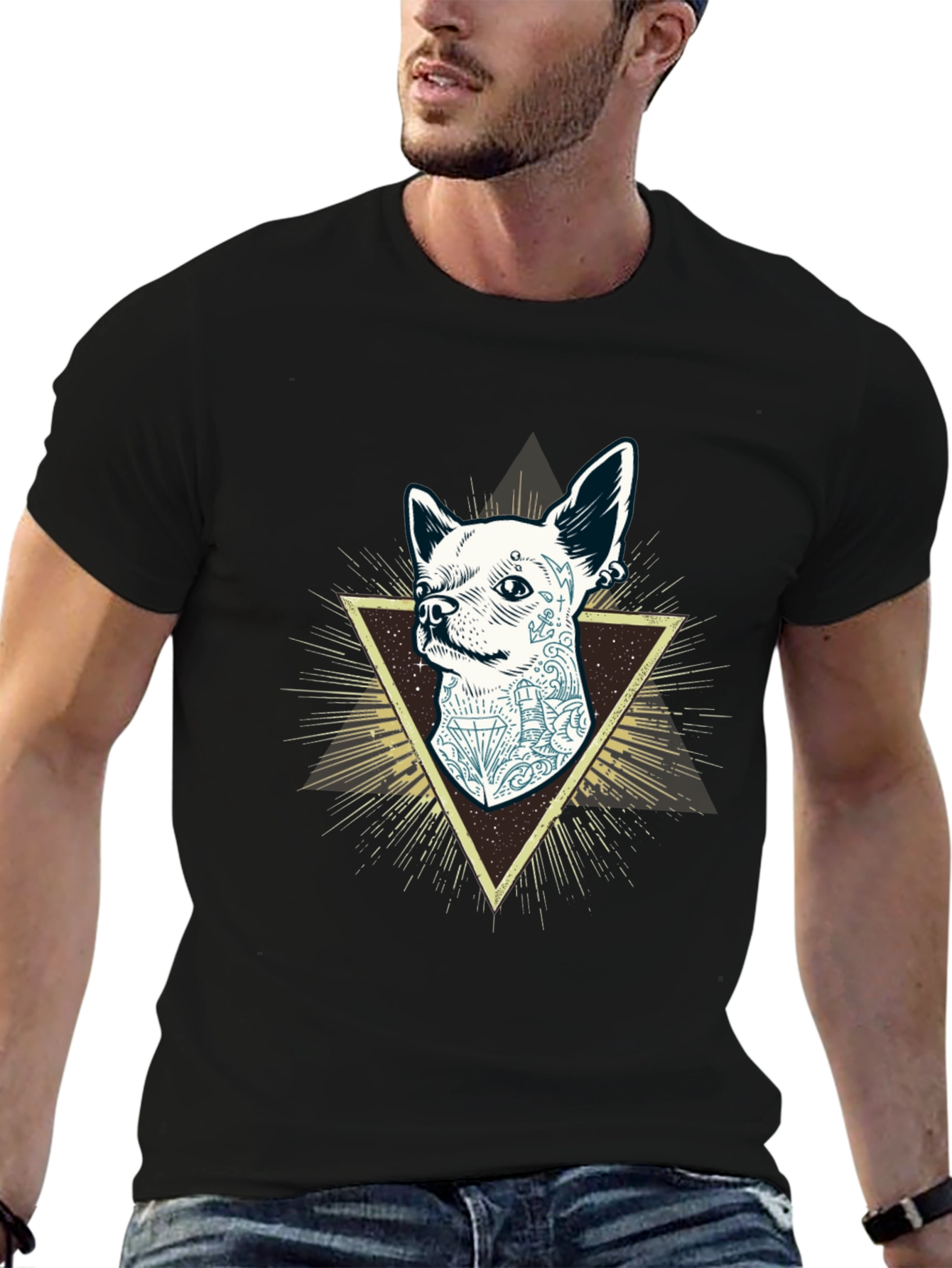 Tattooed Dog Graphic Tee - Mens Black T-Shirt