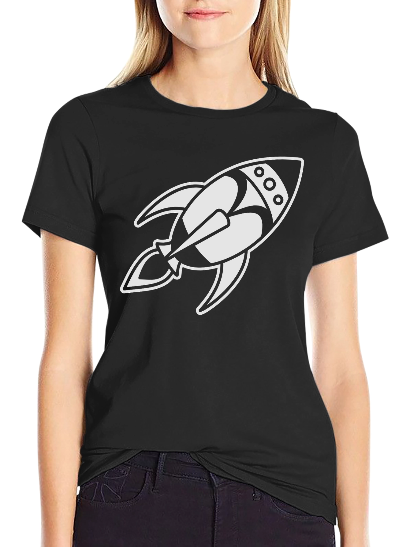 Rocket Ship Graphic T-Shirt - Black Cotton Tee
