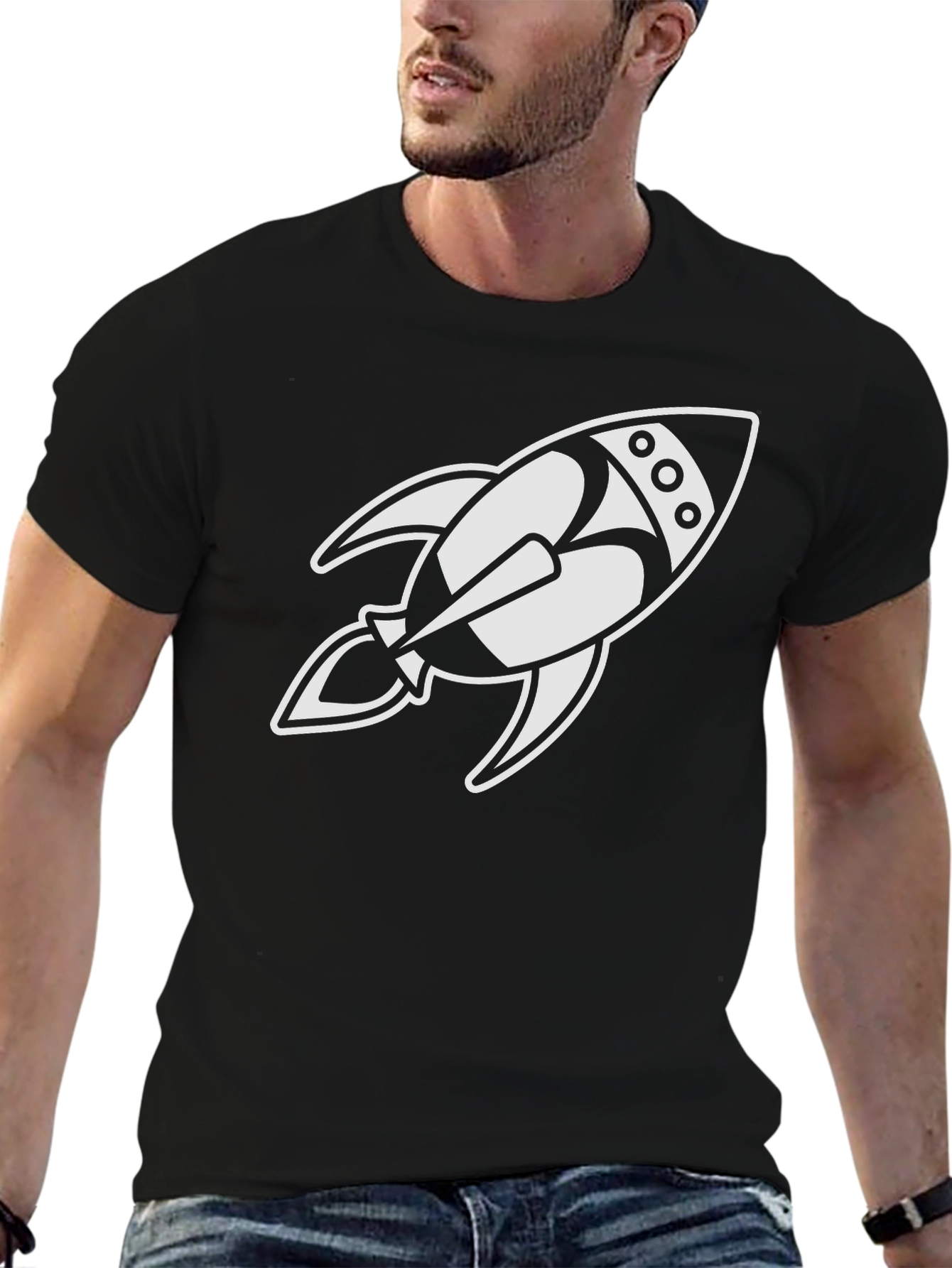 Rocket Ship Graphic T-Shirt - Black Cotton Tee