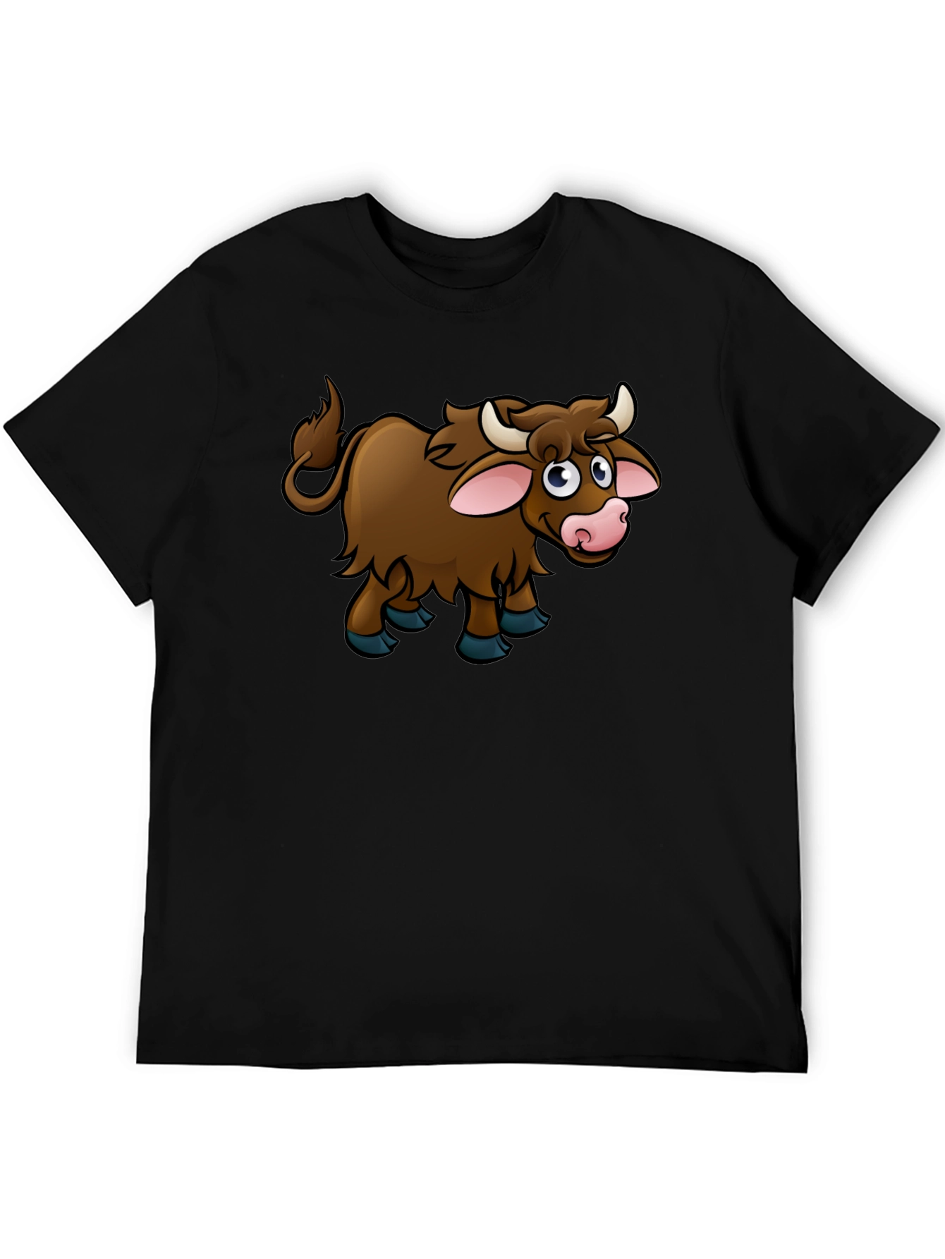 Cartoon Highland Cow Black T-Shirt