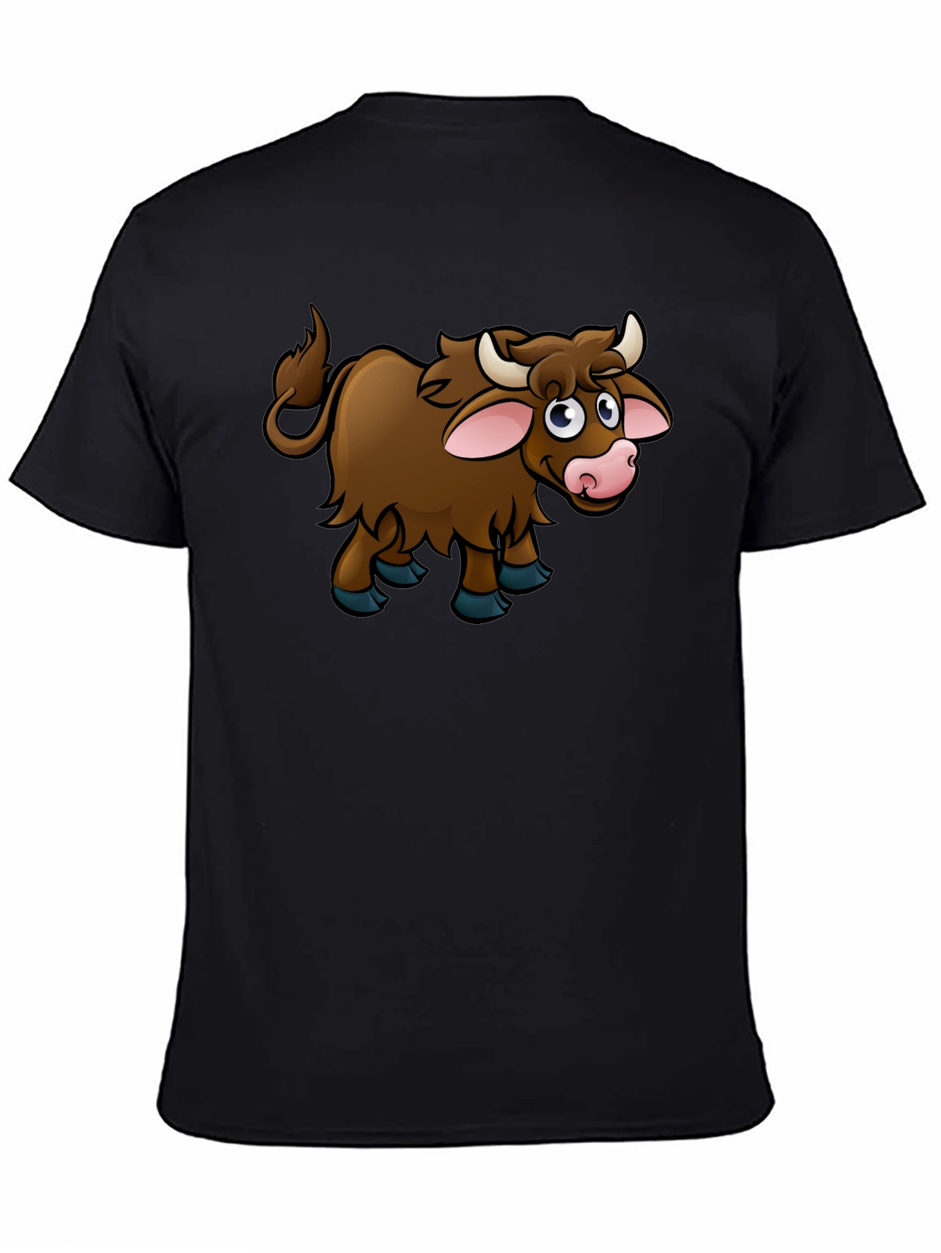 Cartoon Highland Cow Black T-Shirt