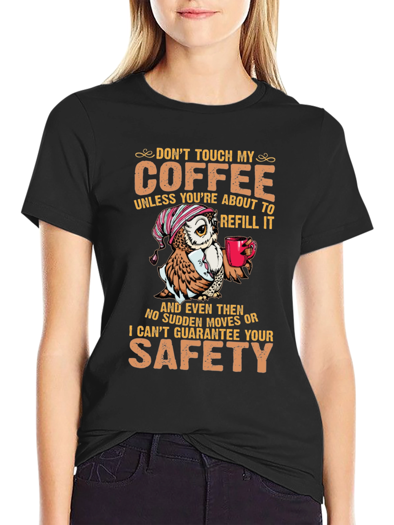 Dont Touch My Coffee Owl Graphic T-Shirt