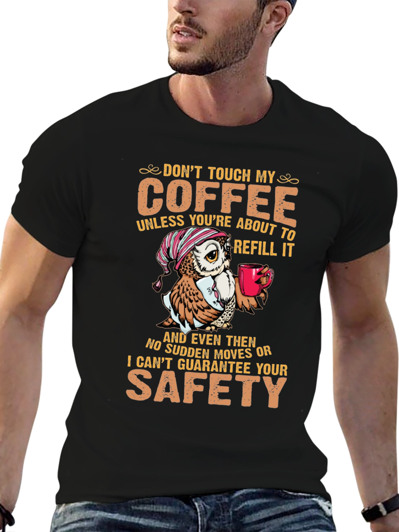 Dont Touch My Coffee Owl Graphic T-Shirt