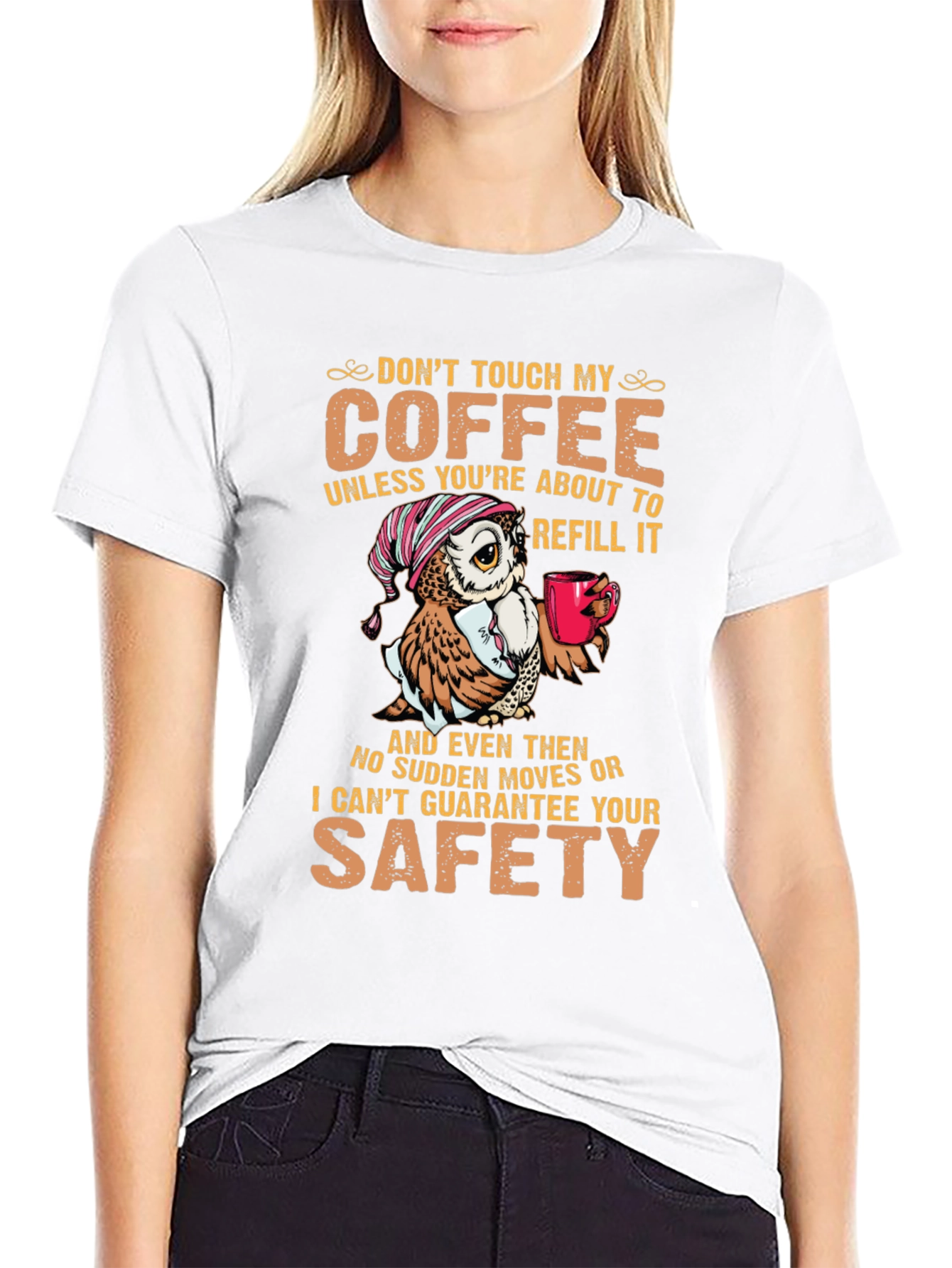 Dont Touch My Coffee Owl Graphic T-Shirt