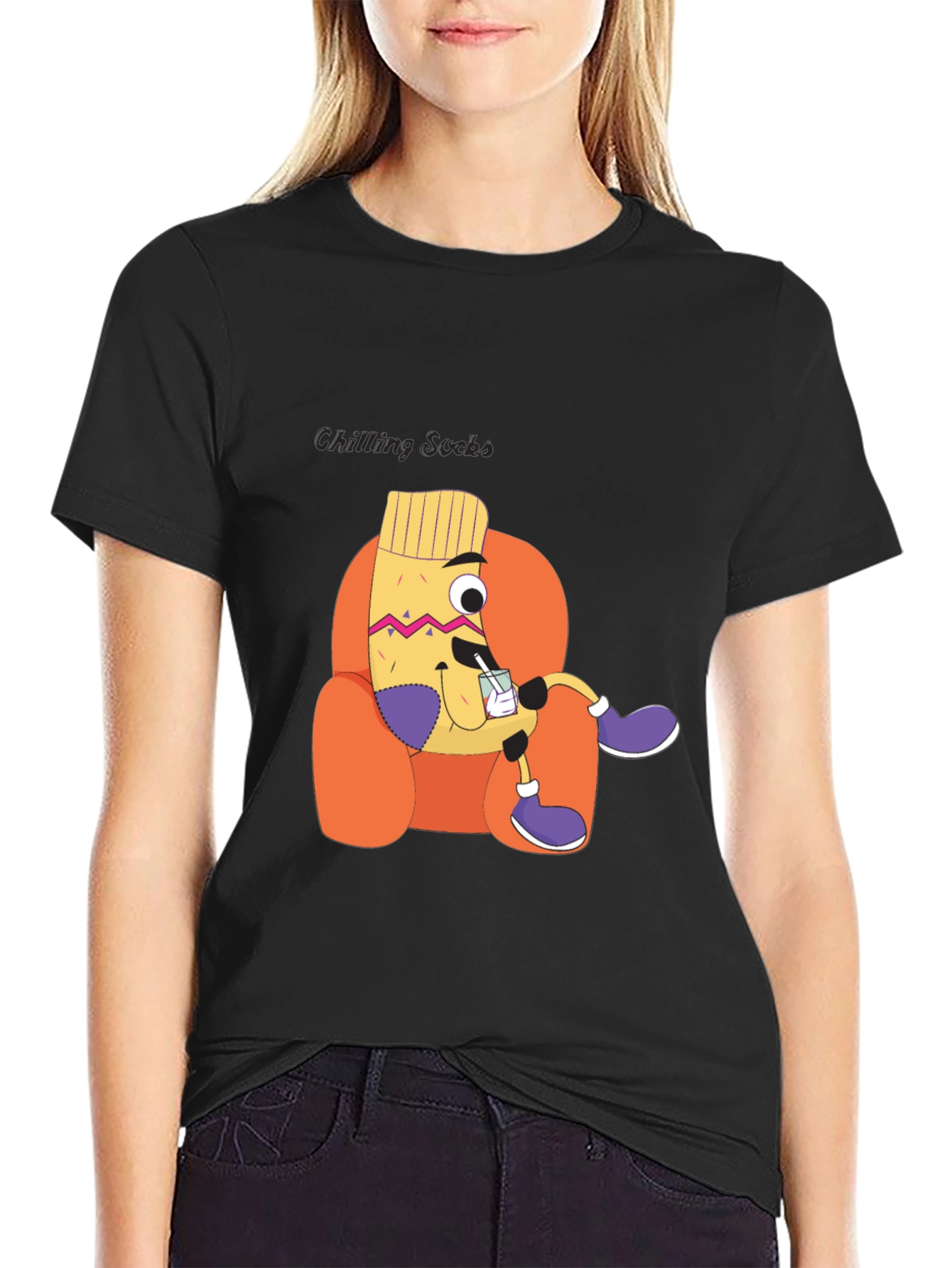 Chilling Socks Cartoon Graphic Tee - Unisex