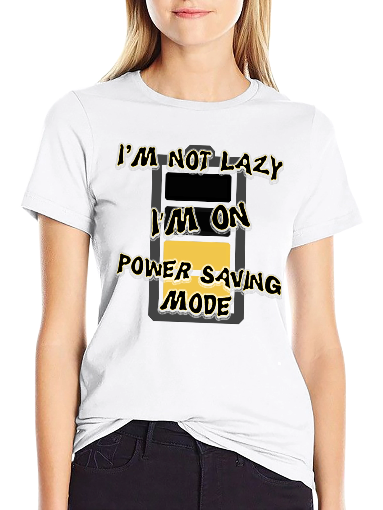 Funny Im On Power Saving Mode Black T-Shirt