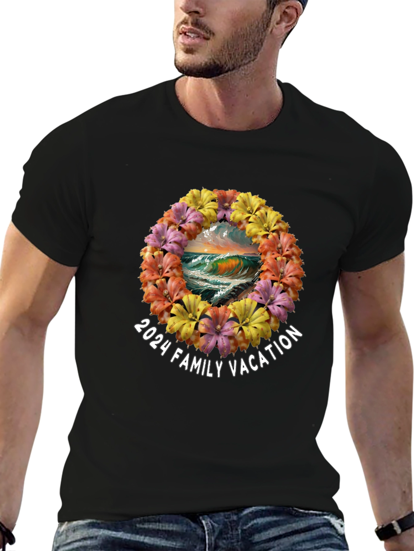 2024 Family Vacation Floral Wreath Tee
