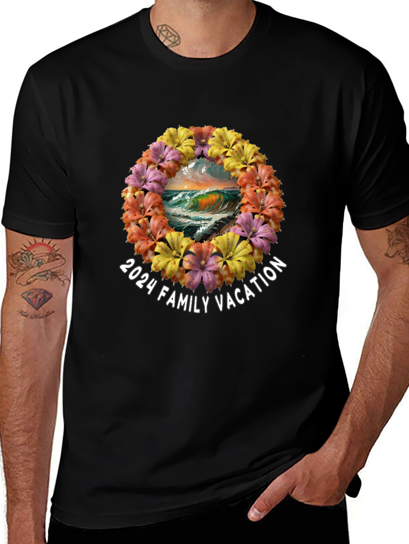 2024 Family Vacation Floral Wreath Tee