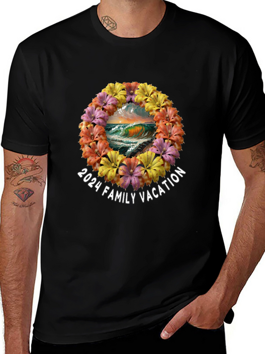 2024 Family Vacation Floral Wreath Tee