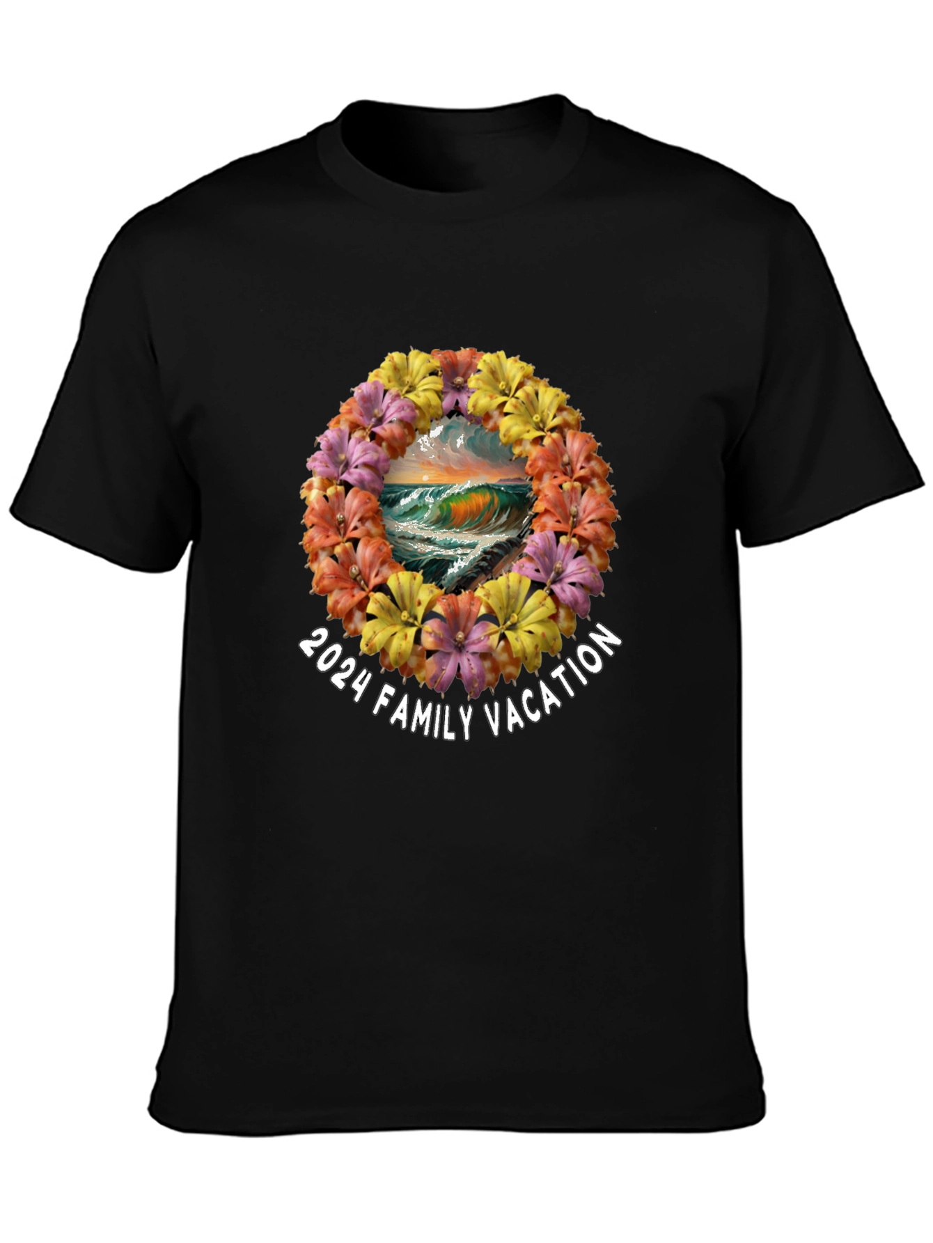 2024 Family Vacation Floral Wreath Tee