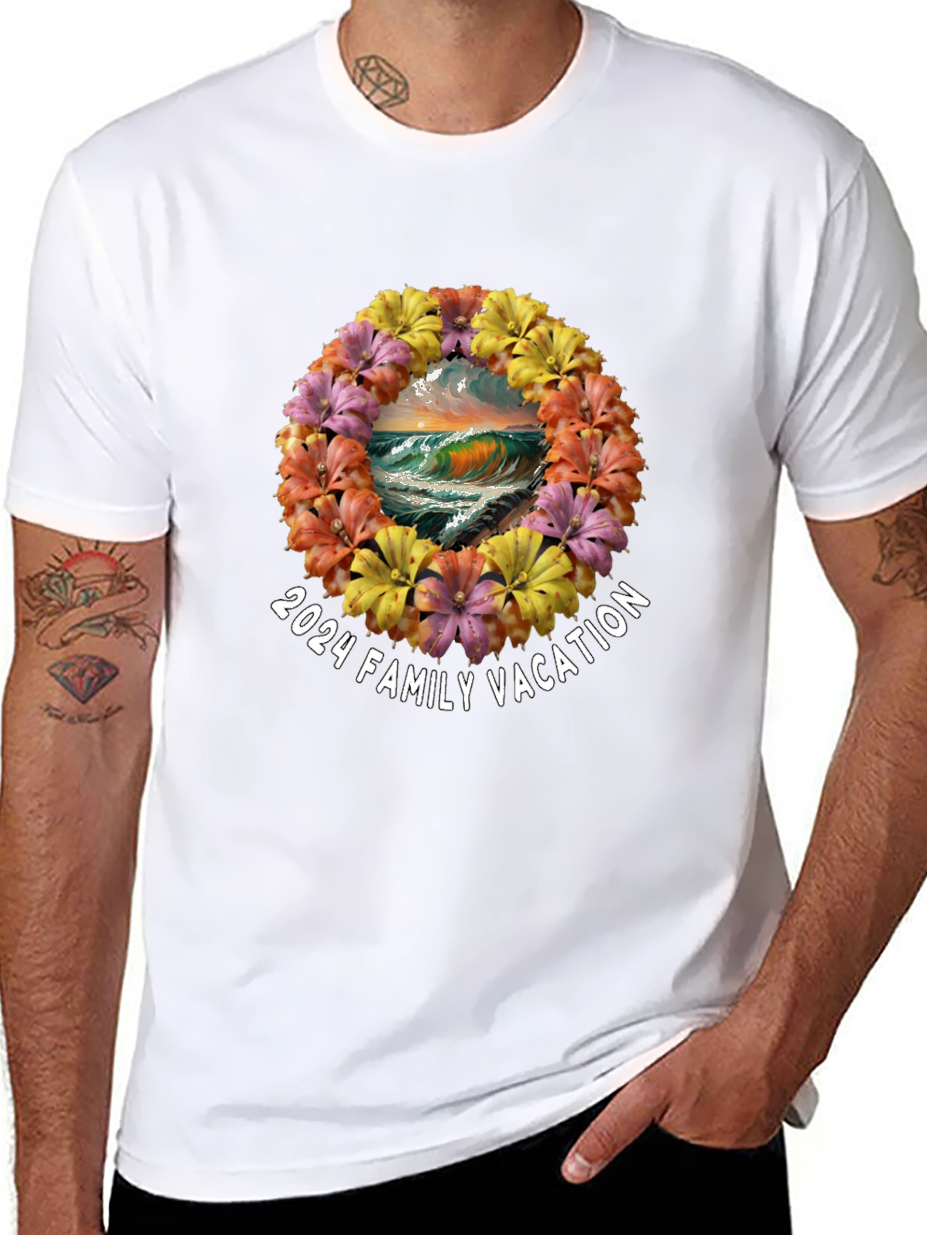 2024 Family Vacation Floral Wreath Tee