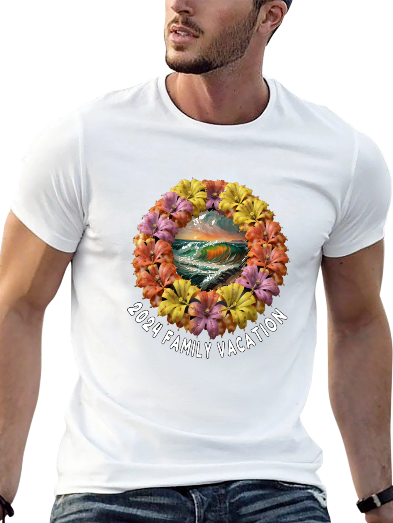 2024 Family Vacation Floral Wreath Tee