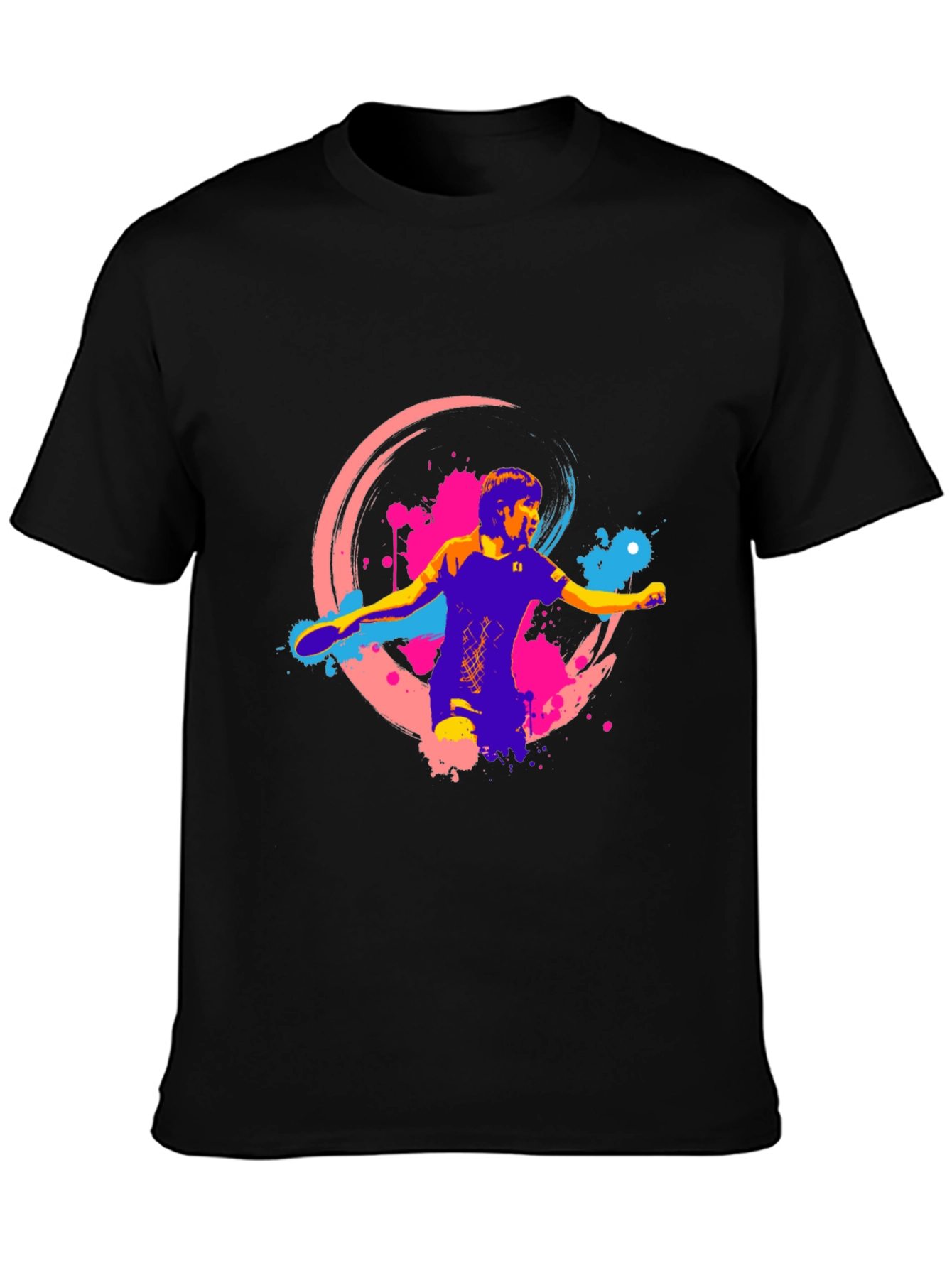 Ping Pong Player Graphic Black T-Shirt