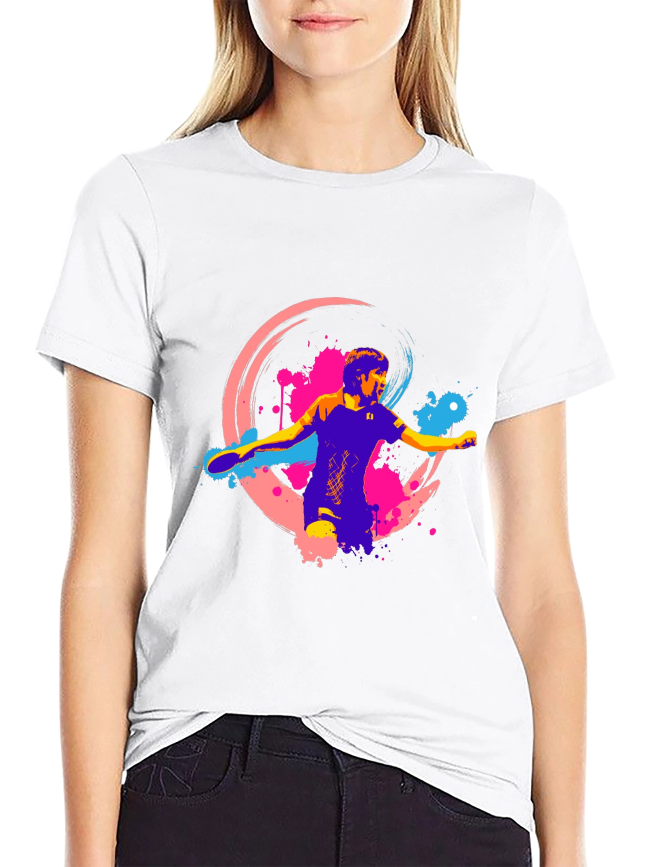 Ping Pong Player Graphic Black T-Shirt