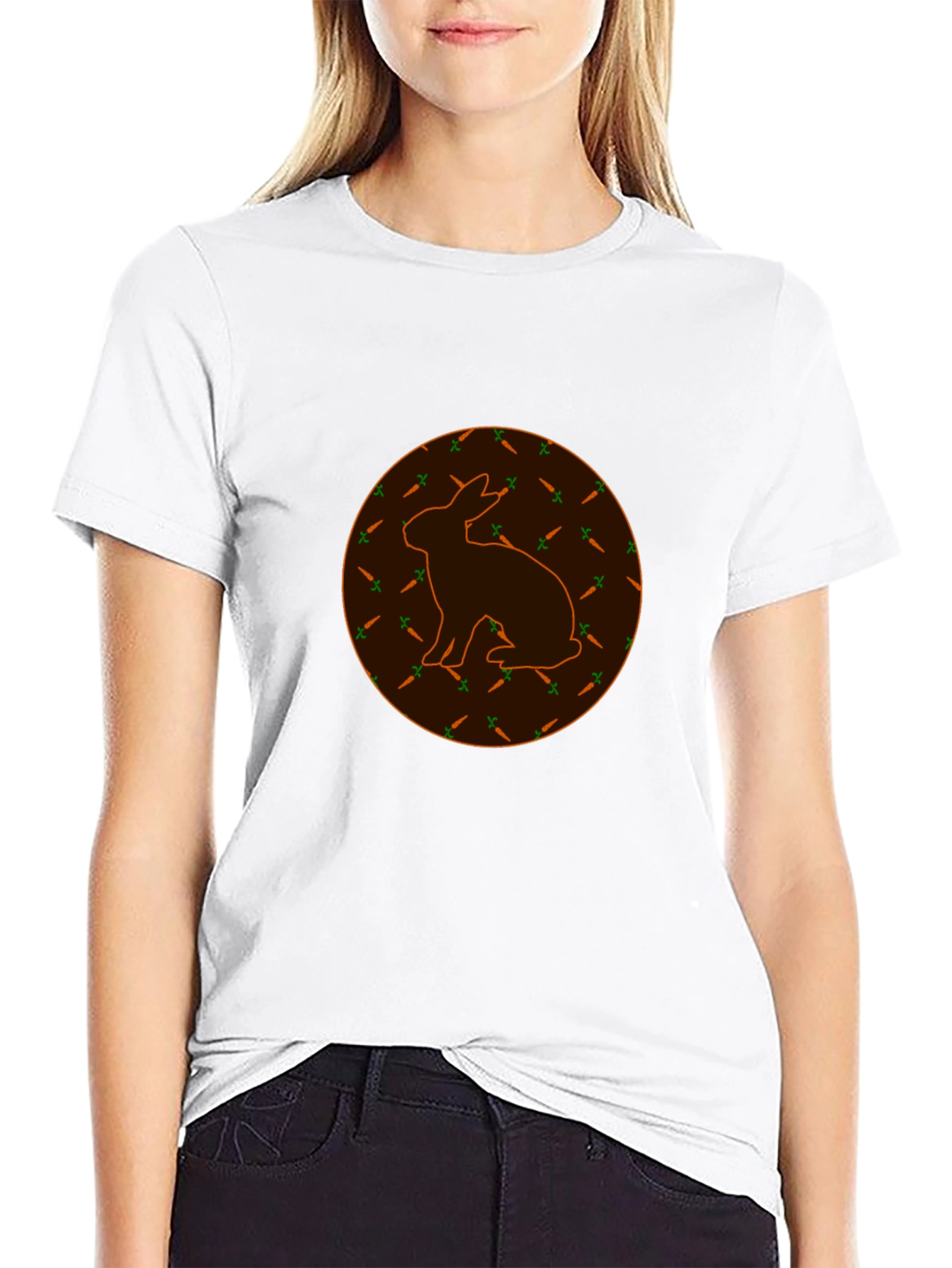 Rabbit & Carrot Print Black T-Shirt
