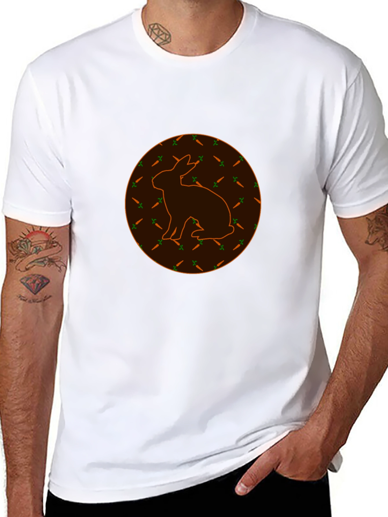 Rabbit & Carrot Print Black T-Shirt