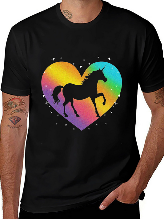 Unicorn Heart Graphic Tee - Black Cotton T-Shirt