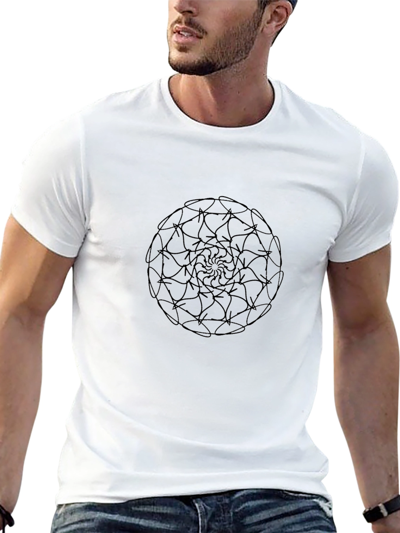 Black Mandala Print Crew Neck T-Shirt