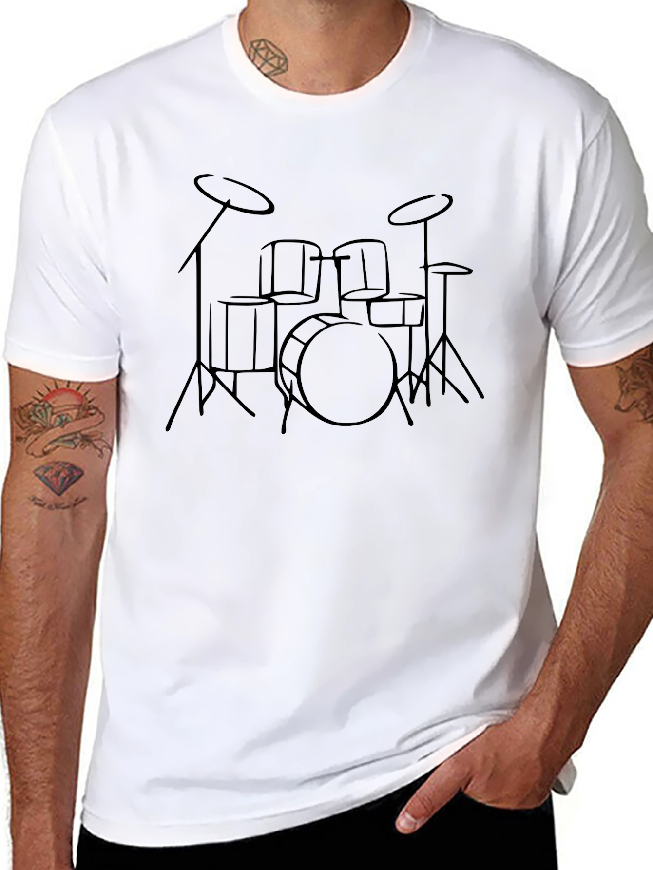 Minimalist Drum Kit Graphic T-Shirt - Black