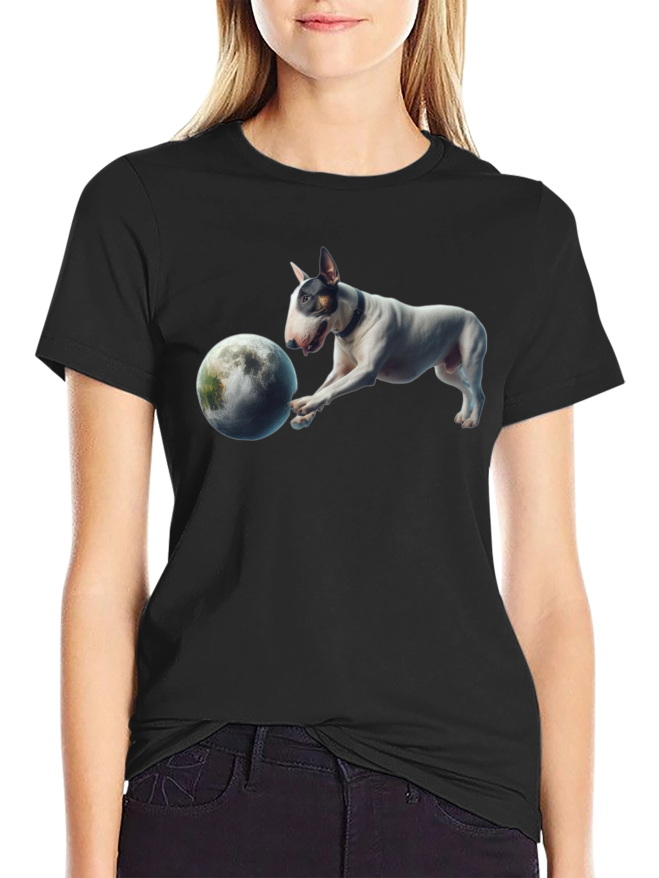 Dog Playing with Moon Graphic T-Shirt