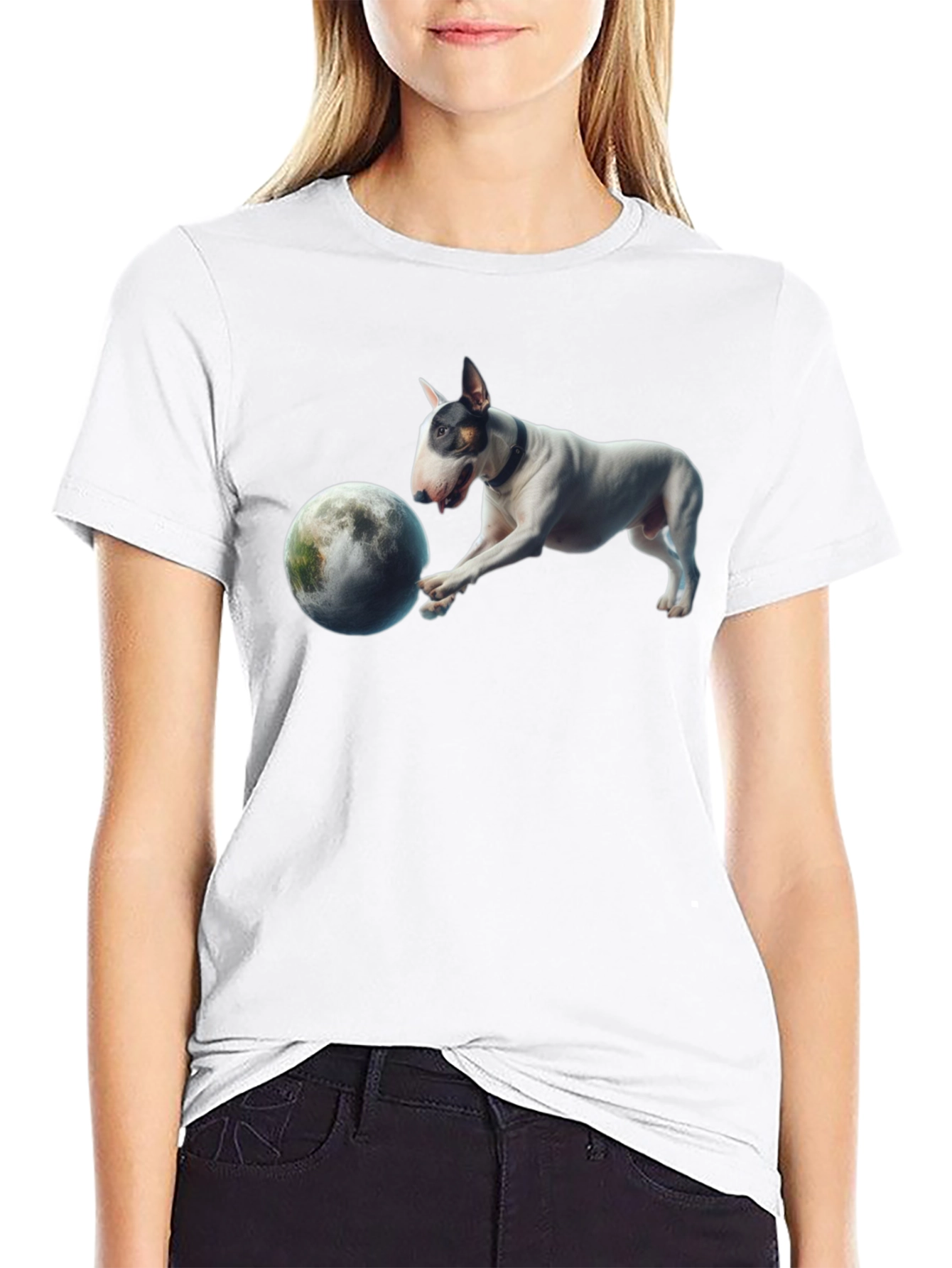 Dog Playing with Moon Graphic T-Shirt