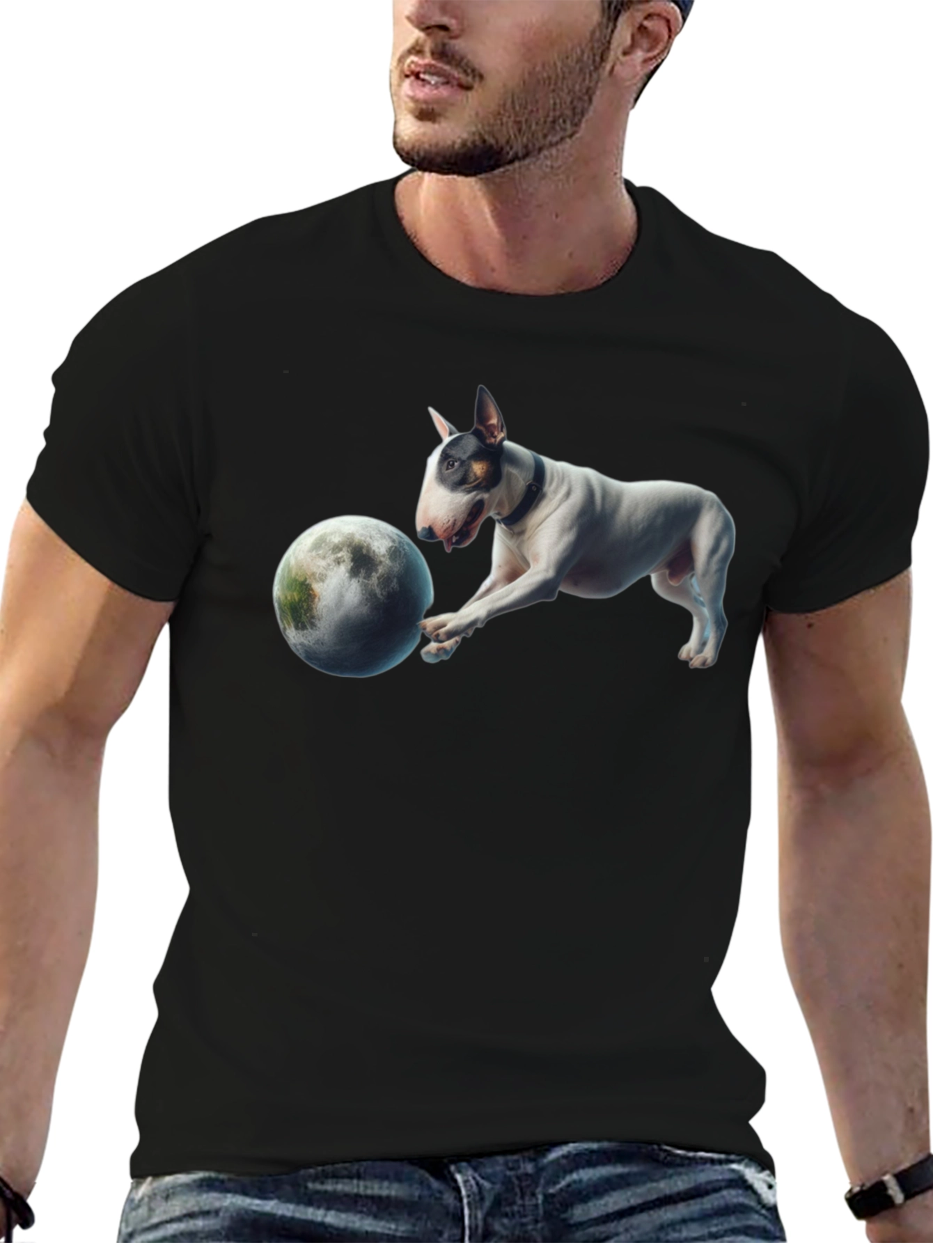 Dog Playing with Moon Graphic T-Shirt