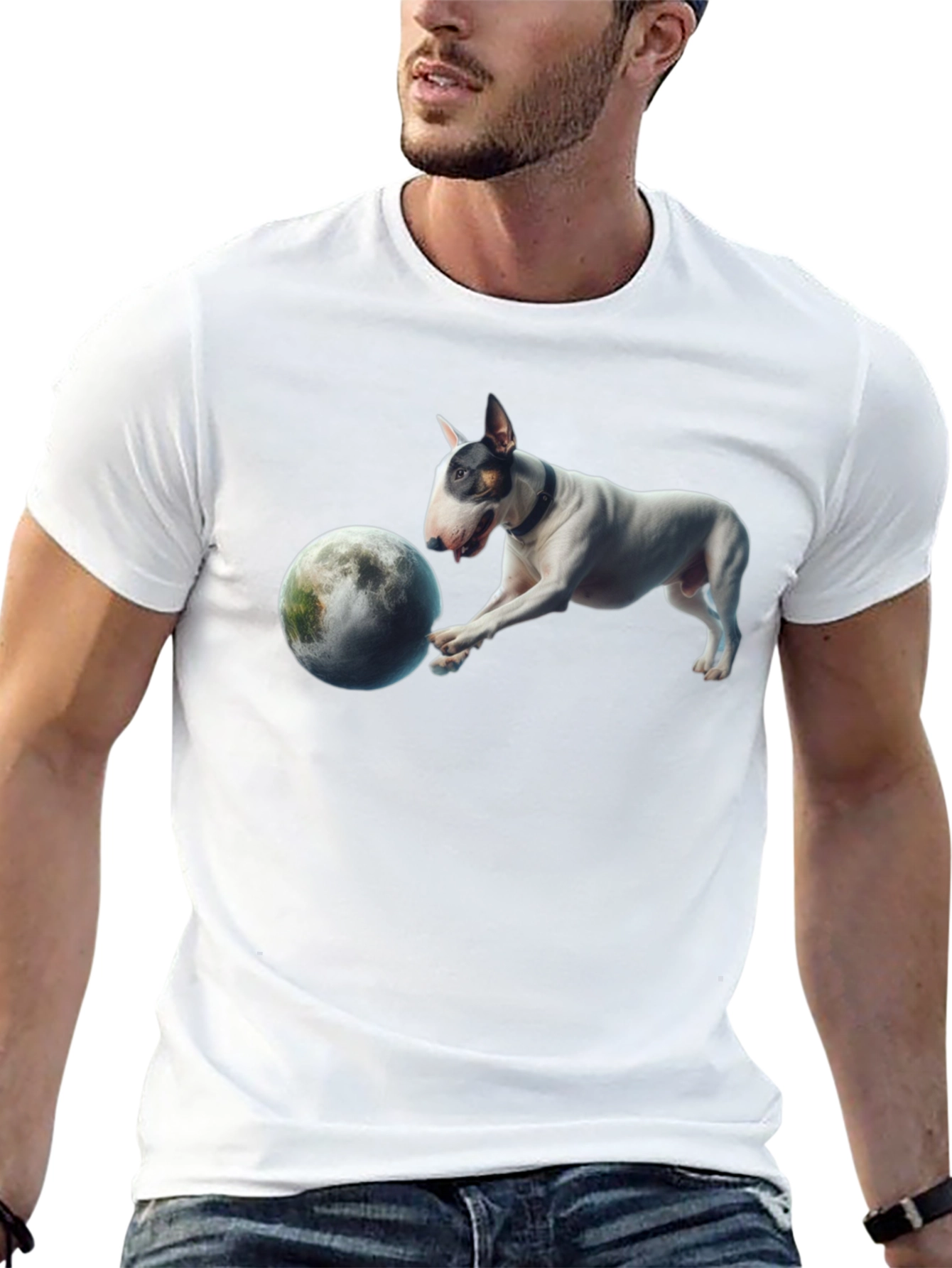 Dog Playing with Moon Graphic T-Shirt