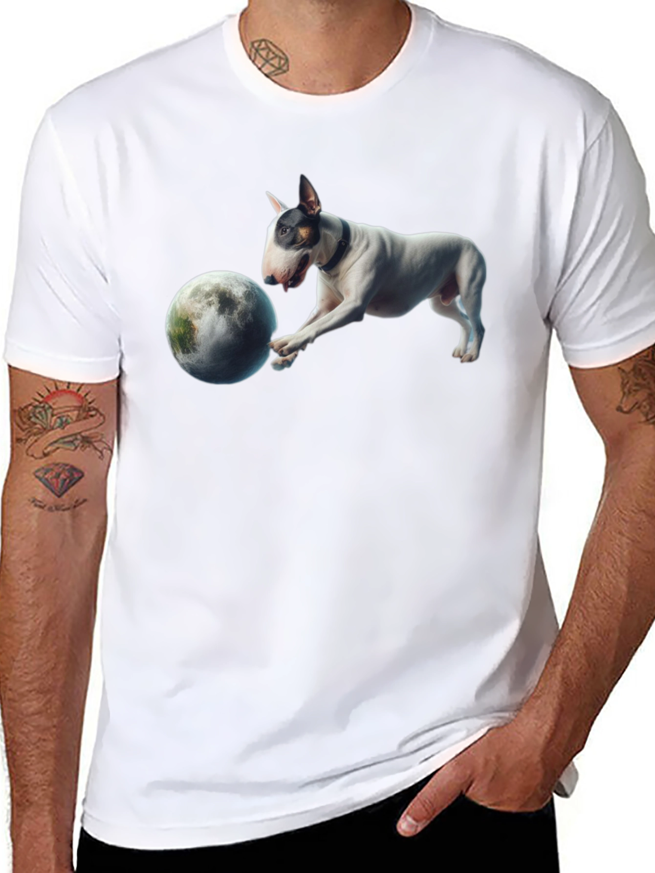 Dog Playing with Moon Graphic T-Shirt