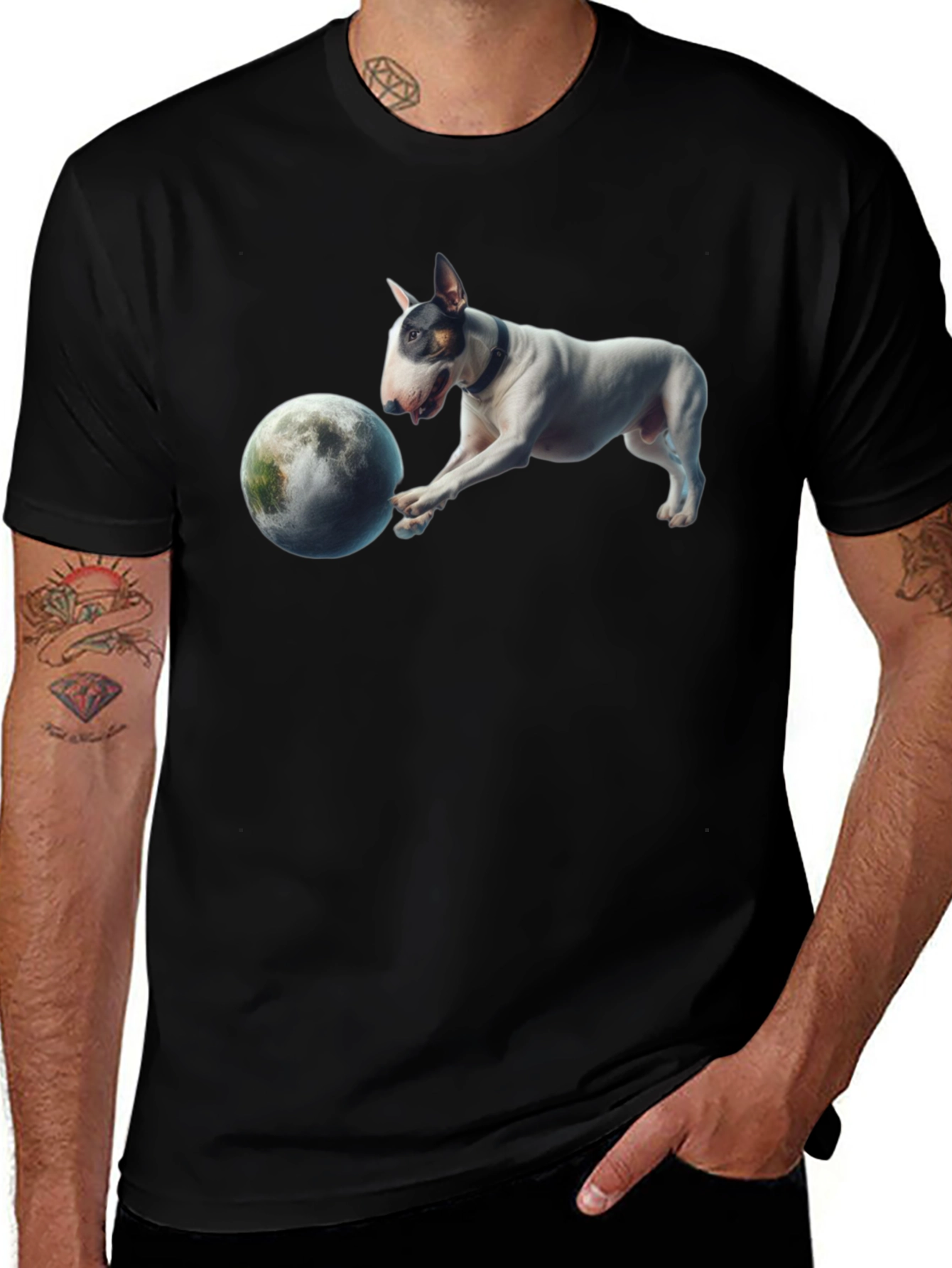 Dog Playing with Moon Graphic T-Shirt