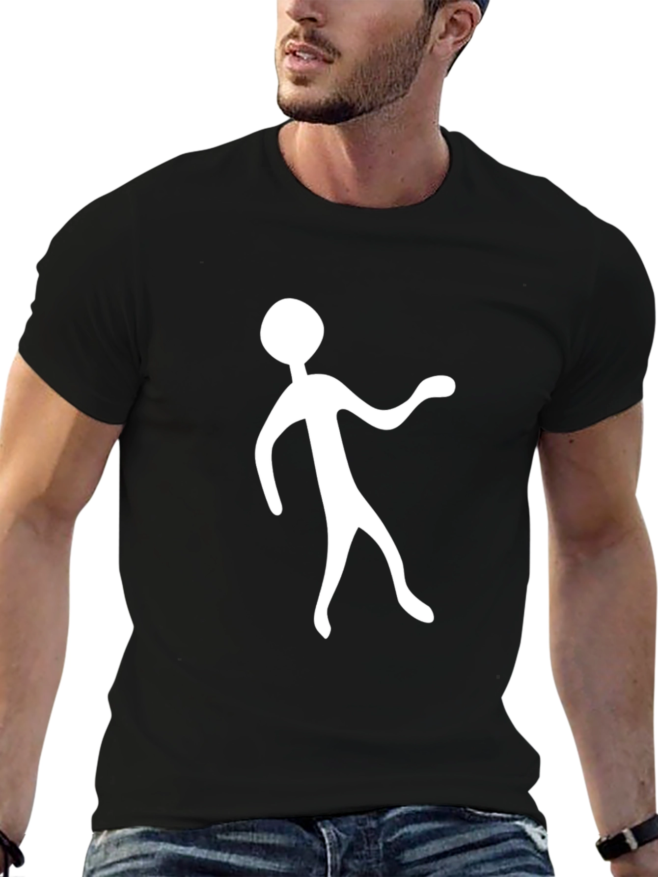 Modern Abstract Figure Graphic T-Shirt - Black