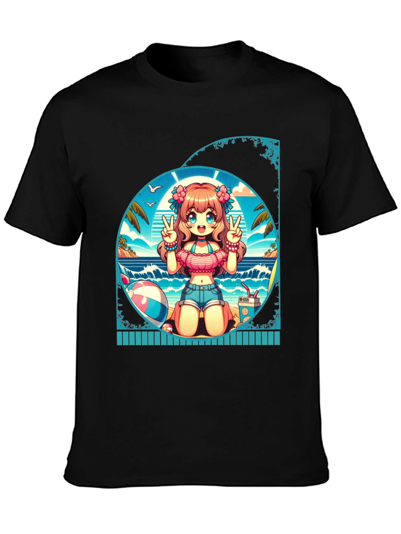Anime Girl Summer Beach T-Shirt