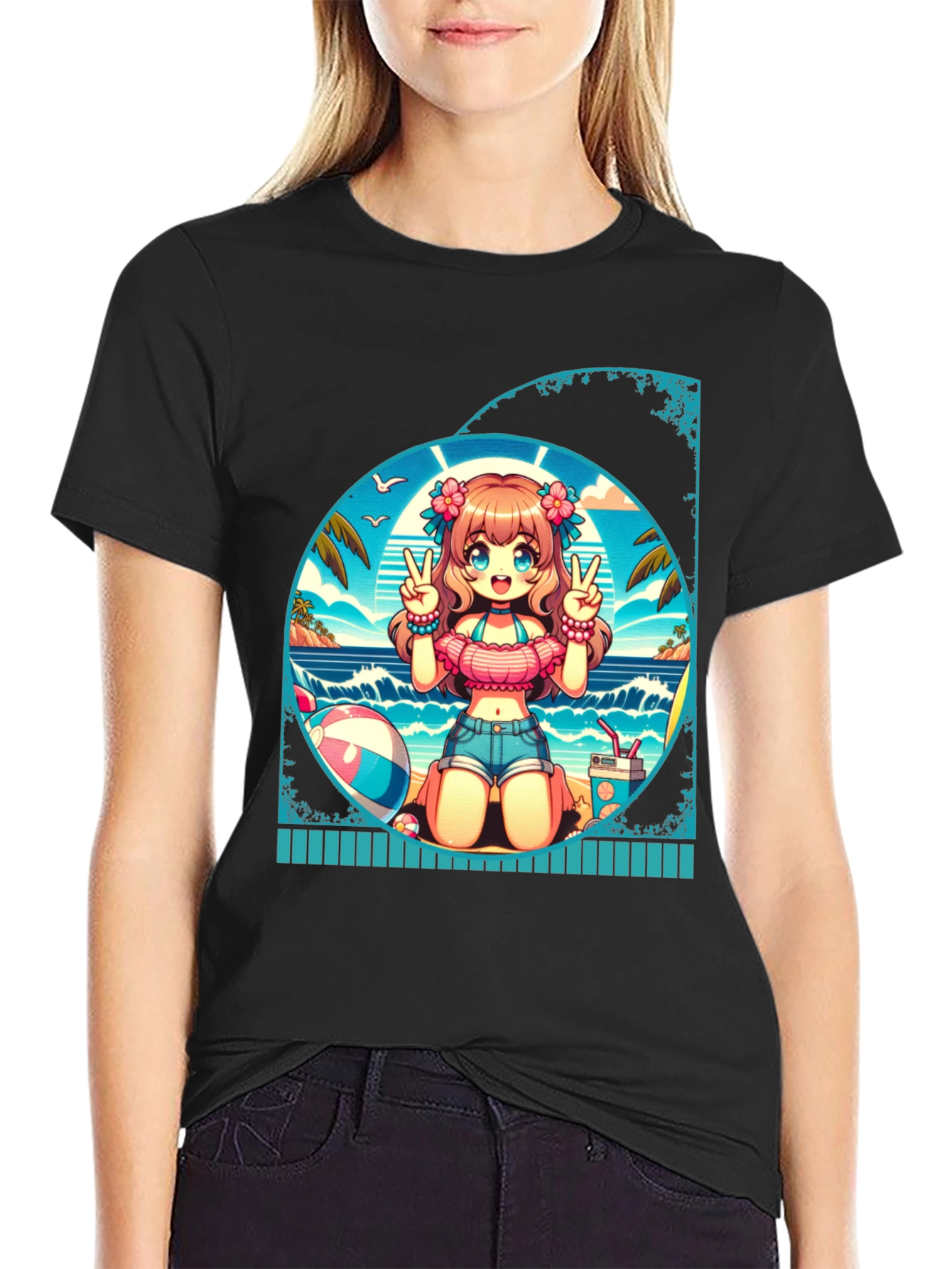 Anime Girl Summer Beach T-Shirt