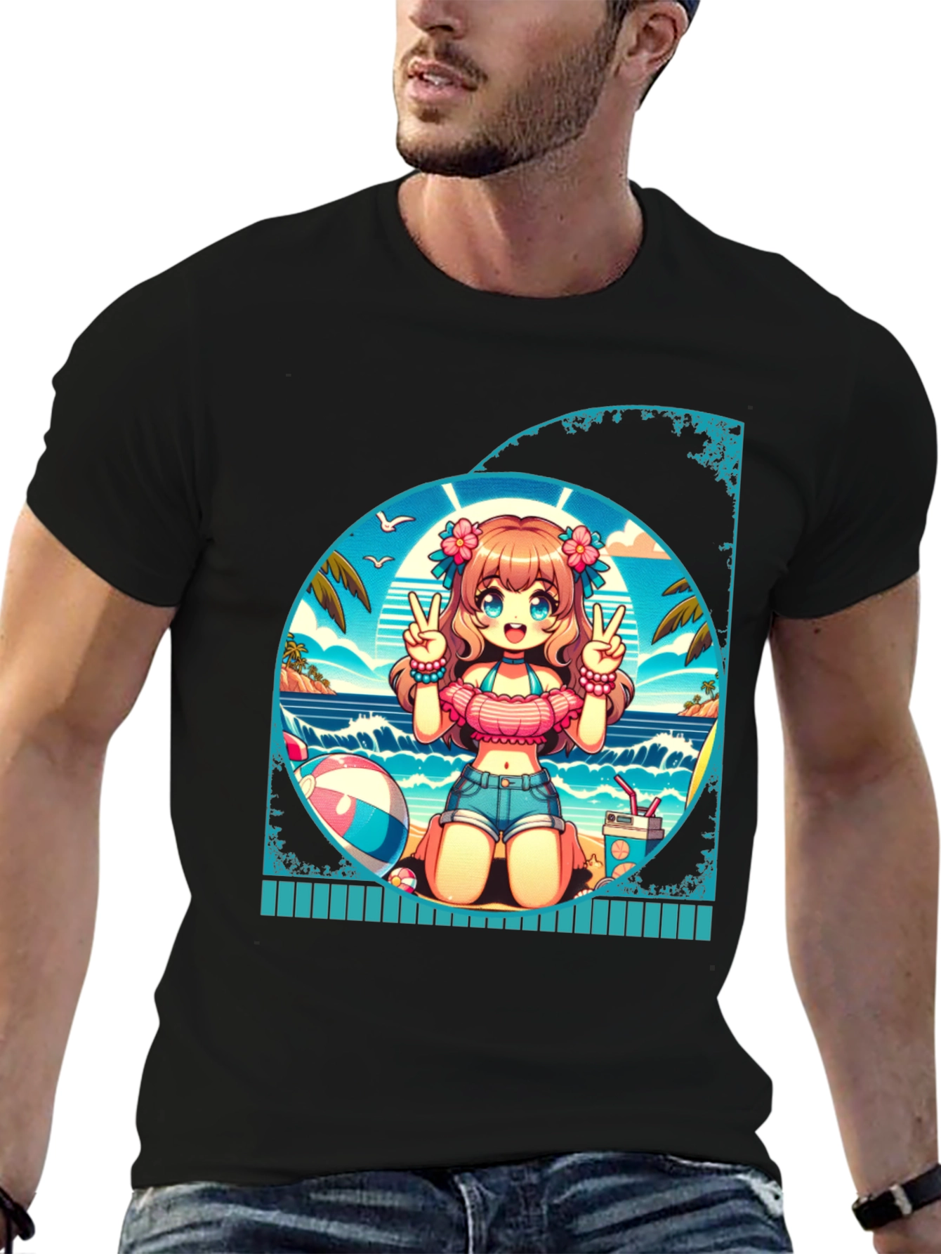 Anime Girl Summer Beach T-Shirt