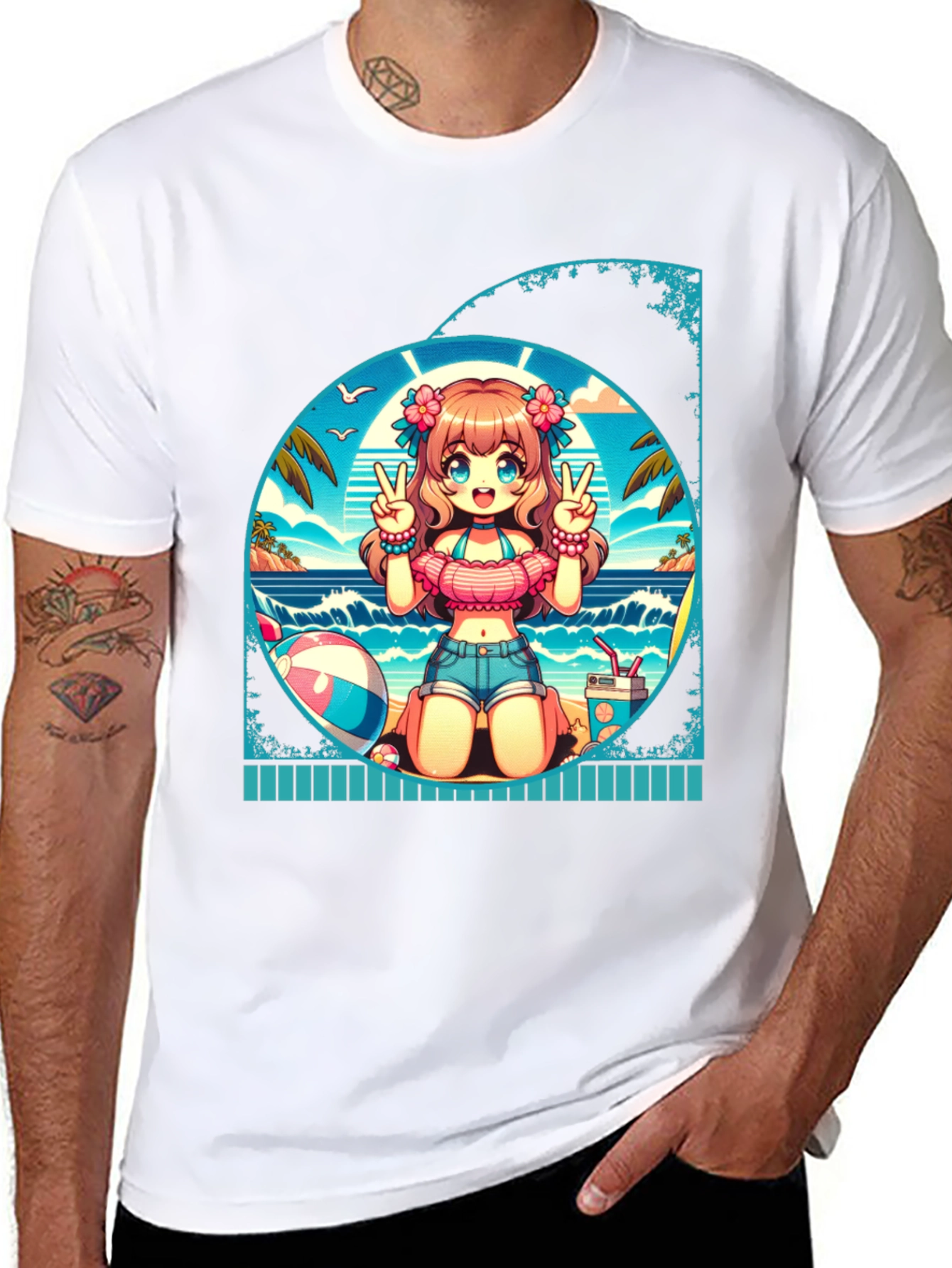 Anime Girl Summer Beach T-Shirt