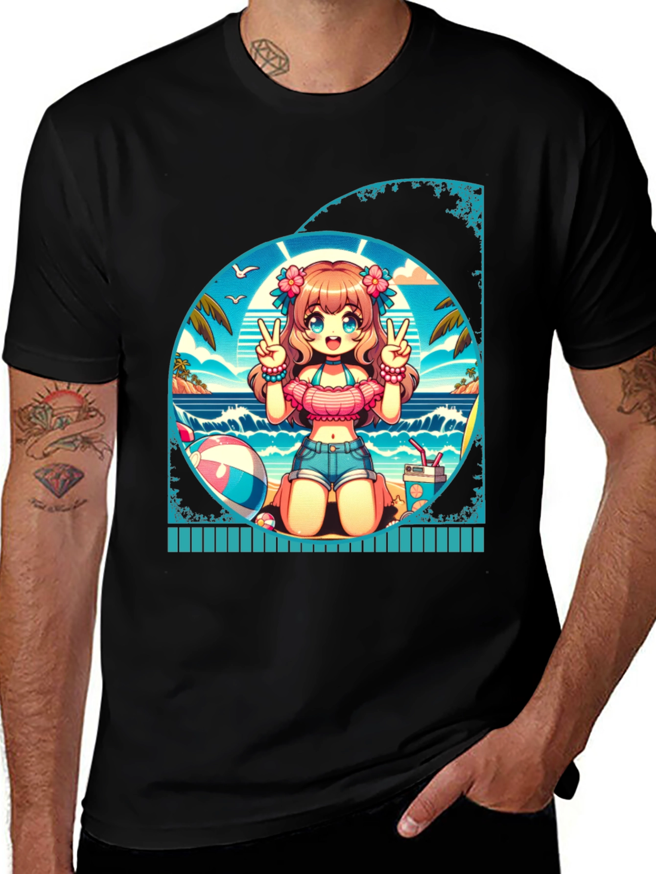 Anime Girl Summer Beach T-Shirt