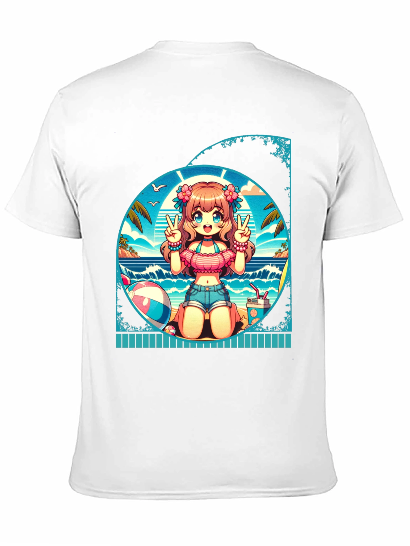 Anime Girl Summer Beach T-Shirt