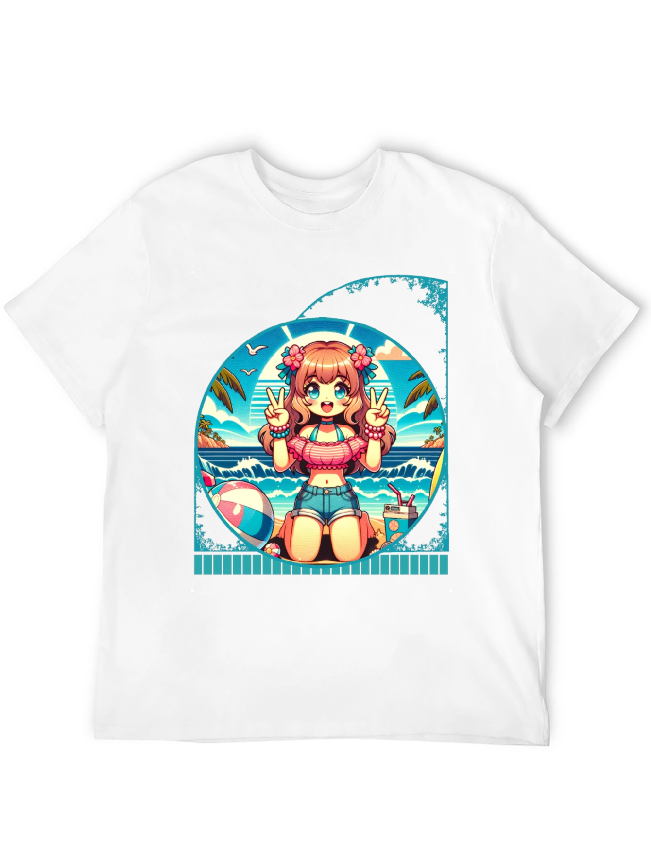Anime Girl Summer Beach T-Shirt