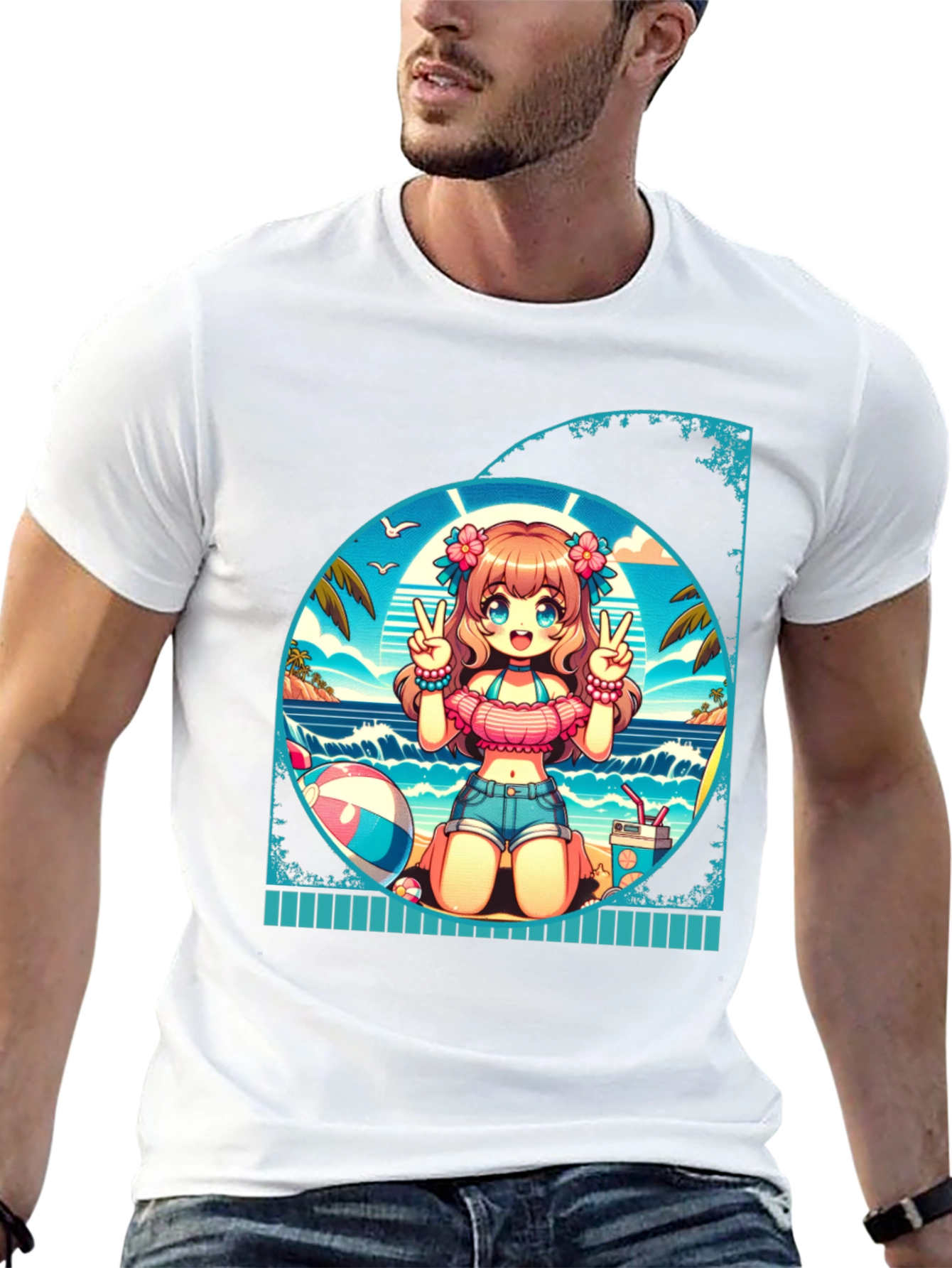 Anime Girl Summer Beach T-Shirt