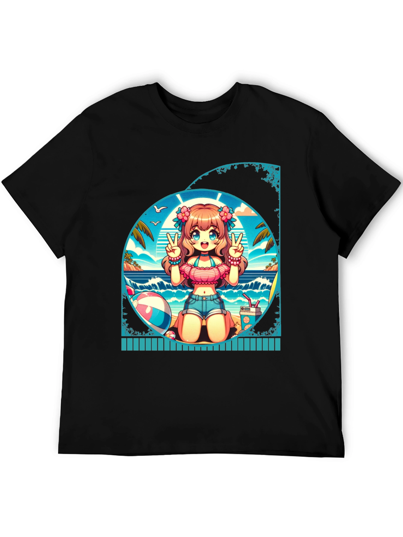 Anime Girl Summer Beach T-Shirt