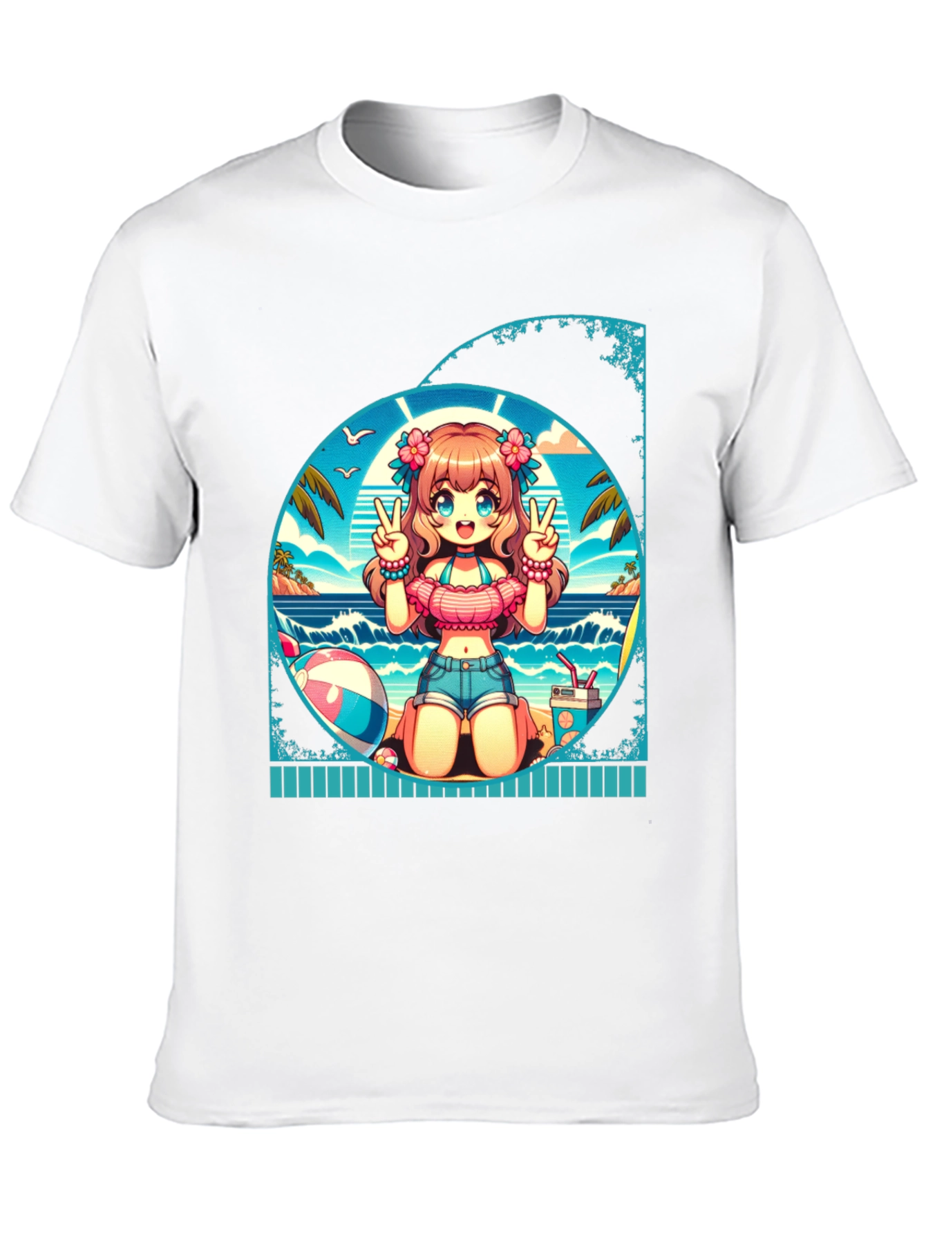 Anime Girl Summer Beach T-Shirt