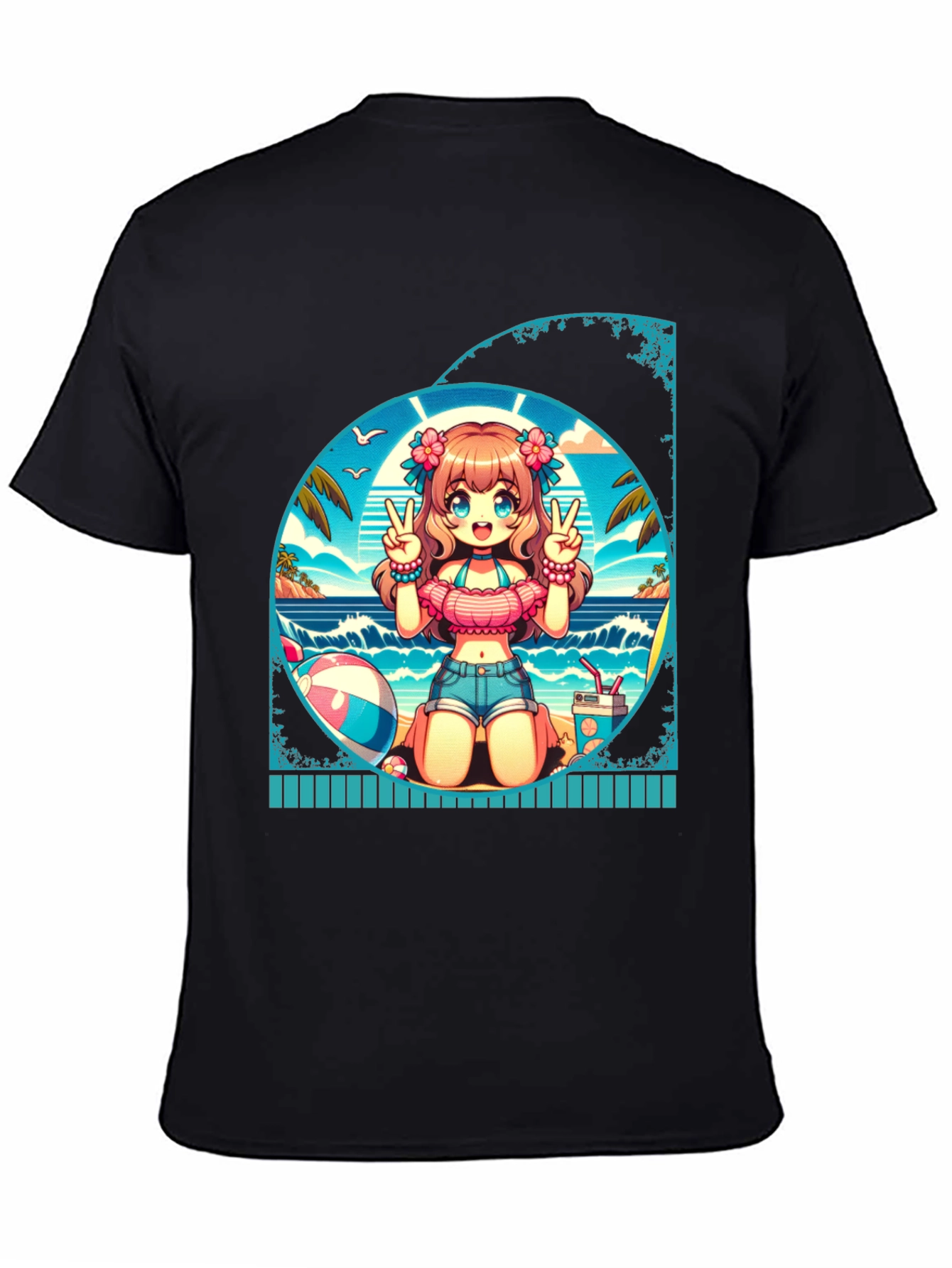 Anime Girl Summer Beach T-Shirt
