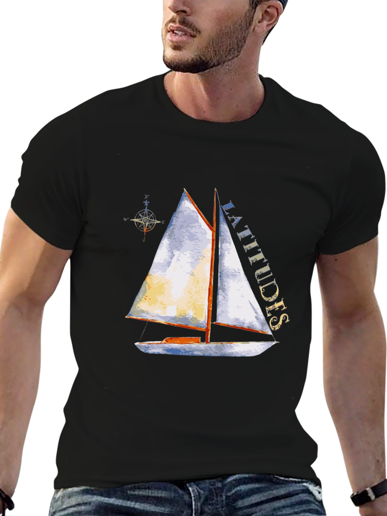 Latitudes Sailboat Graphic Tee - Nautical Adventure Shirt